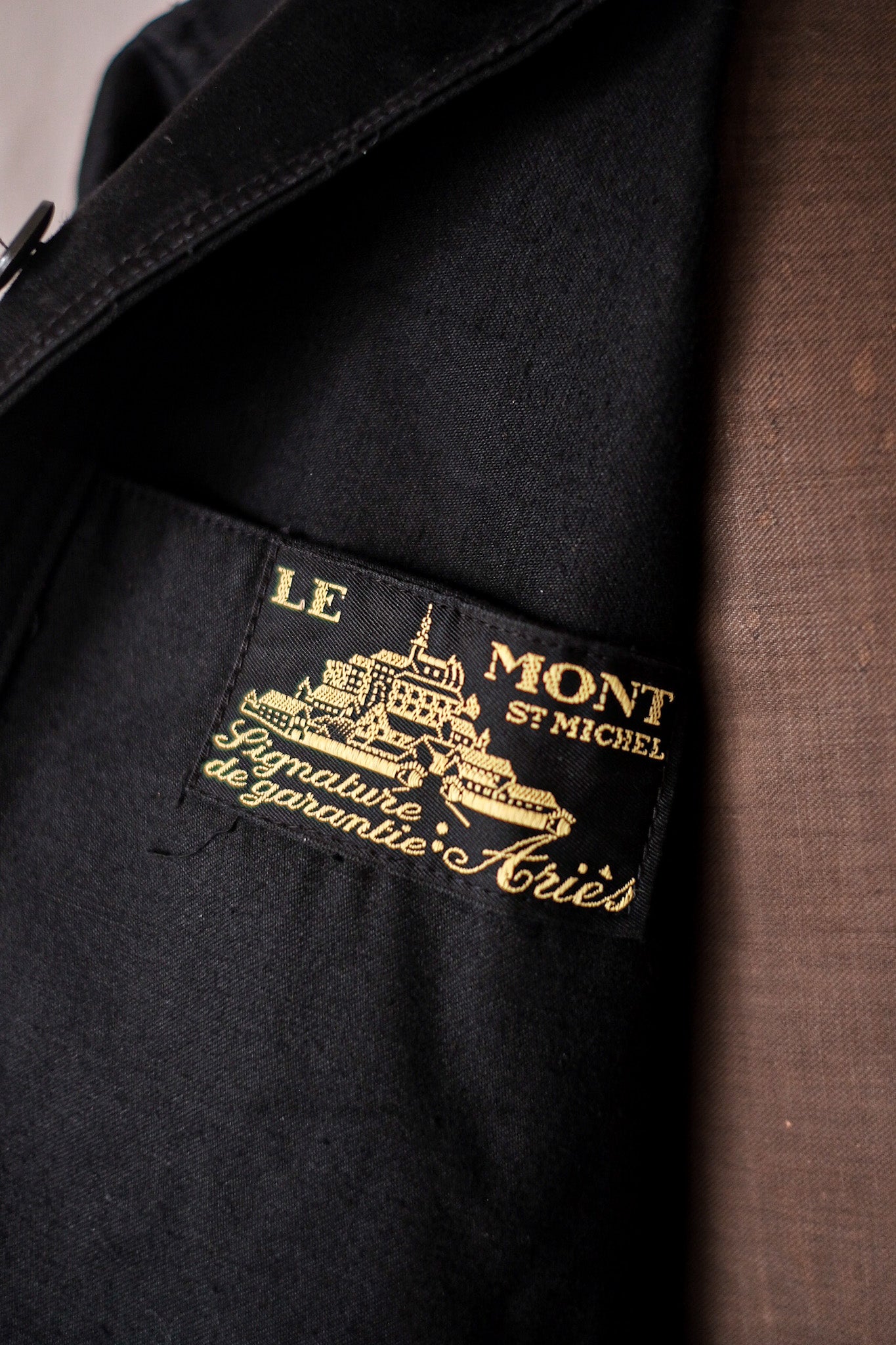 【~40's】French Vintage "Le Mont St. Michel" Black Moleskin Work Jacket
