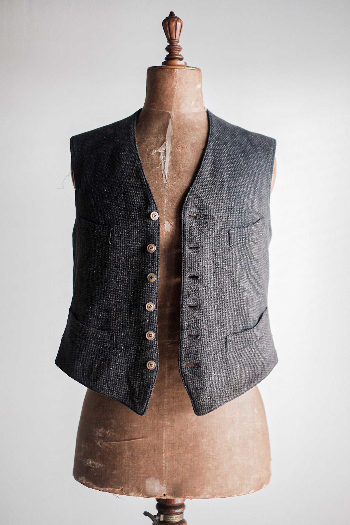 【~30's】French Vintage Gray Wool Work Gilet