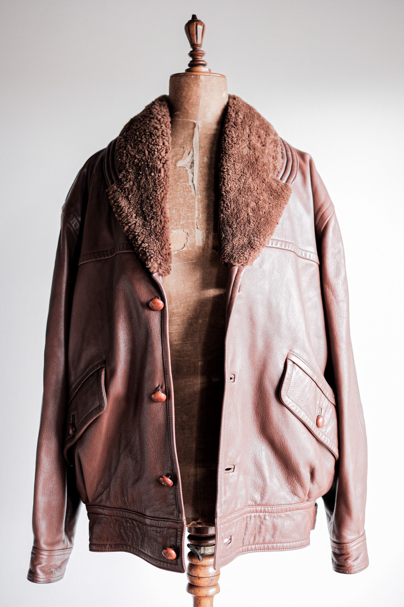 【~80's】Old Gucci Shawl Collar Leather Bomber Jacket Size.52