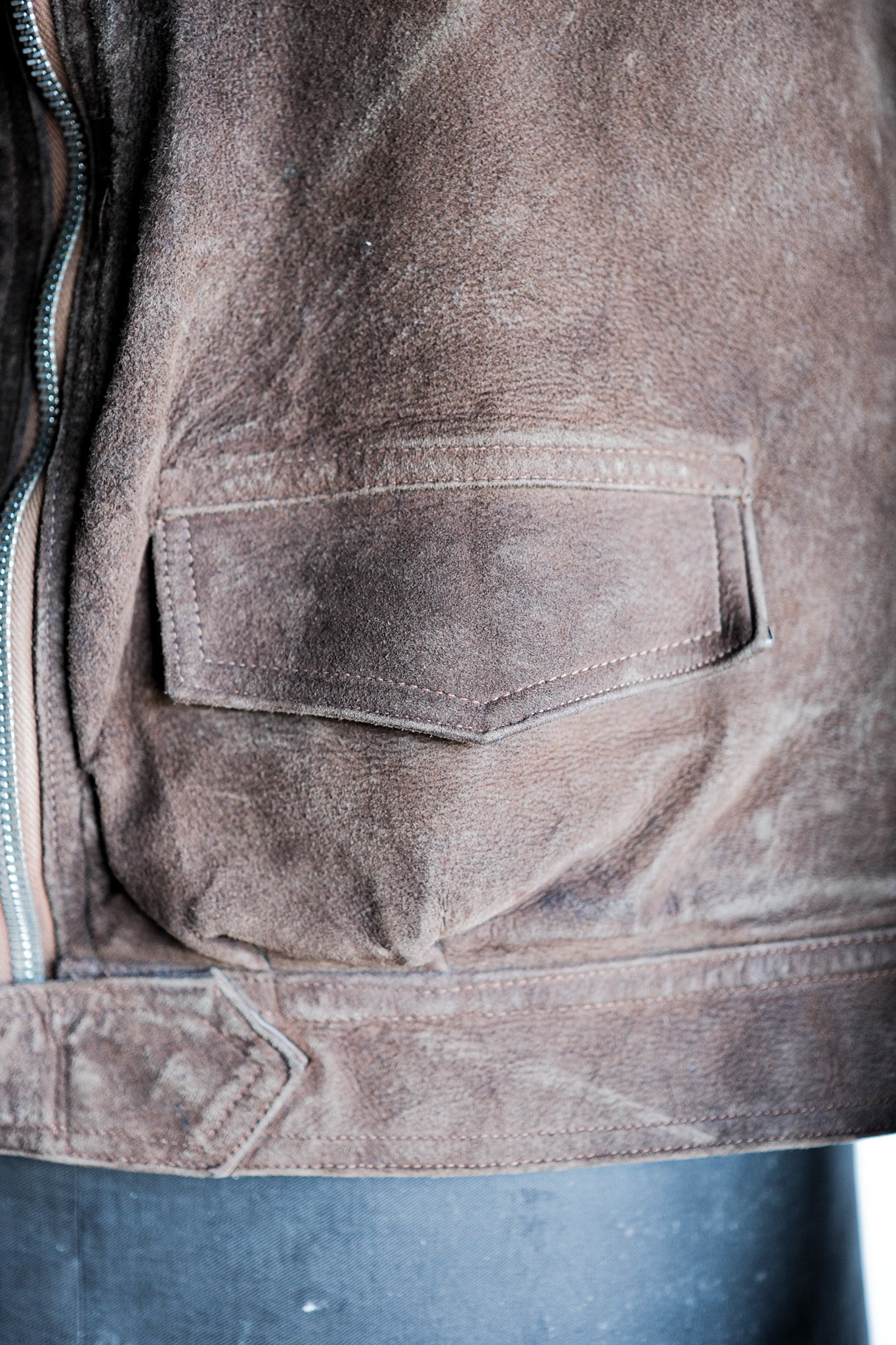 【~30’s】French Vintage Suede Leather Cyclist Jacket