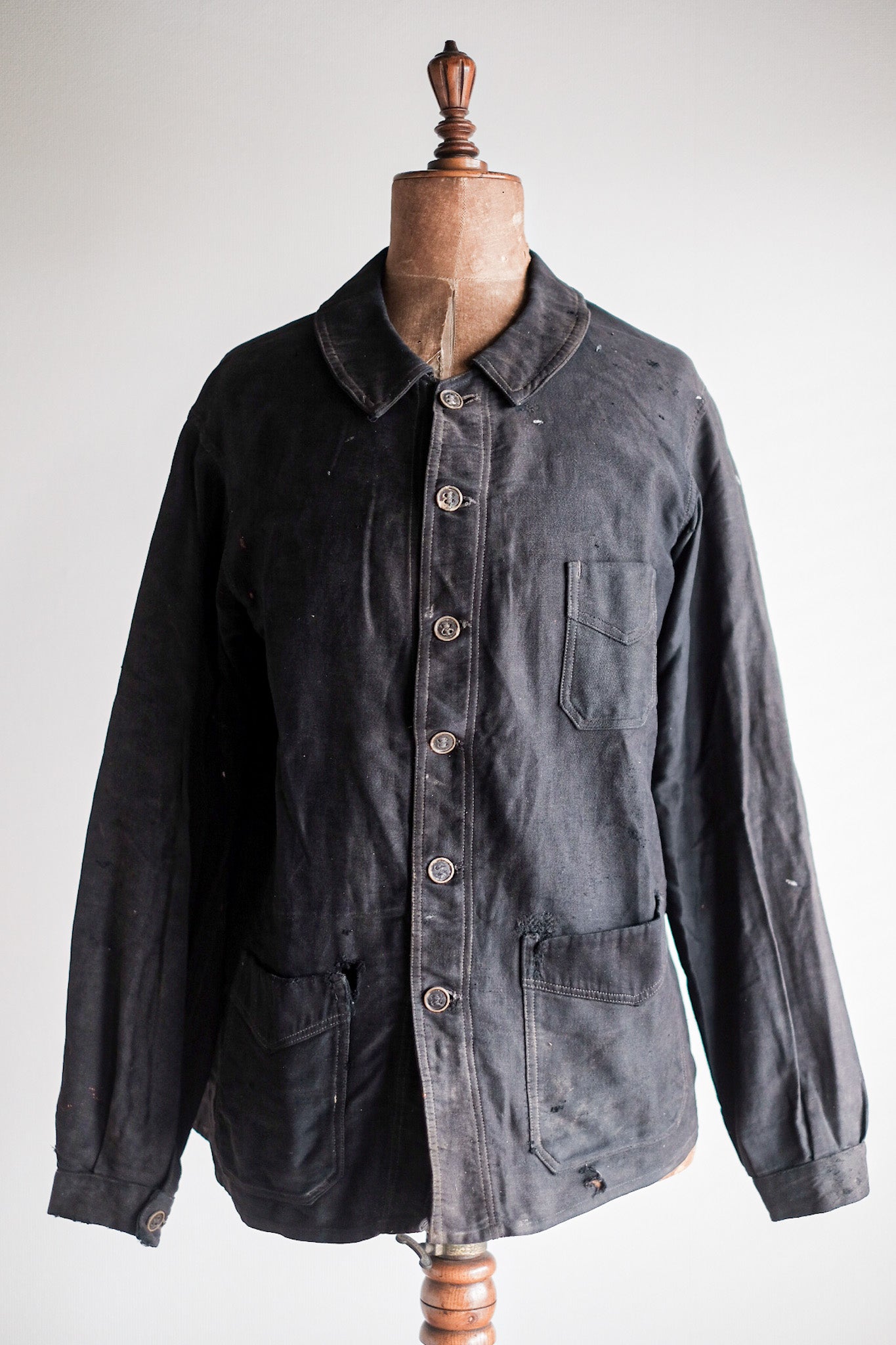 【~20's】French Vintage Black Moleskin Work Jacket "6 Buttons"