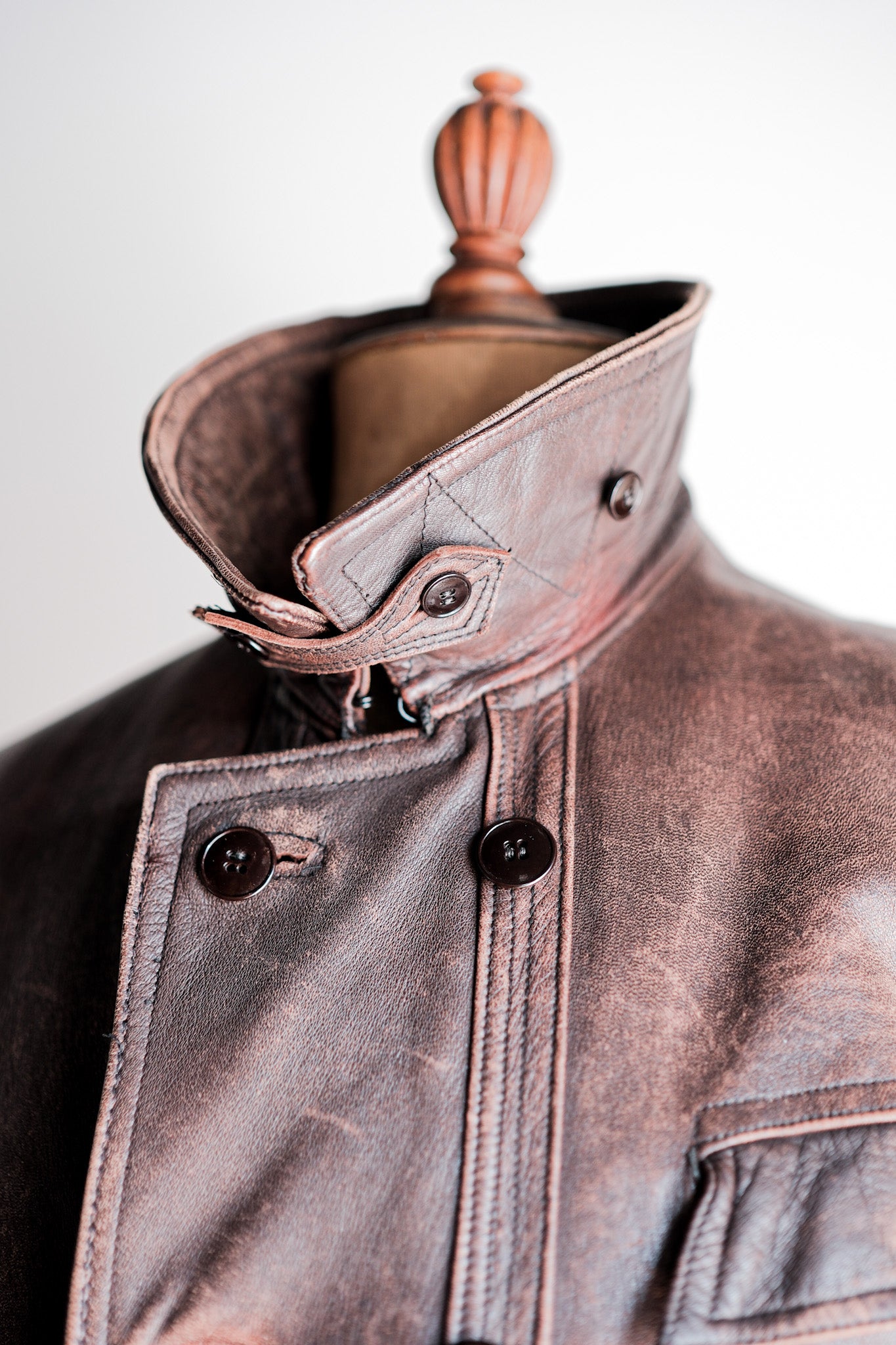 【~50's】French Vintage Le Corbusier Type Double Breasted Leather Jacket "Unusual Pattern"