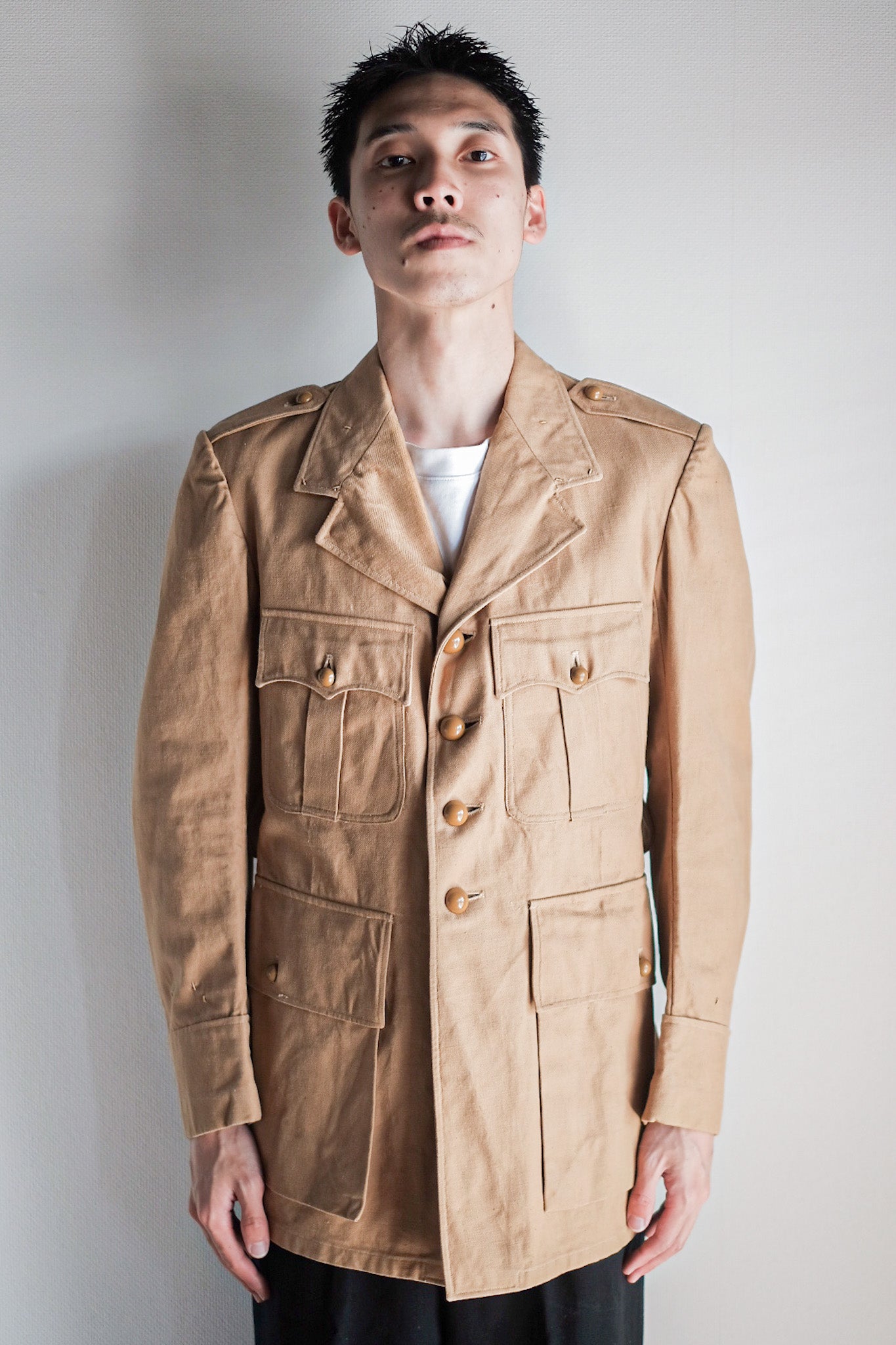 【~50's】French Vintage Cotton Linen Chino Jacket "Garally Lafayette" "Dead Stock"