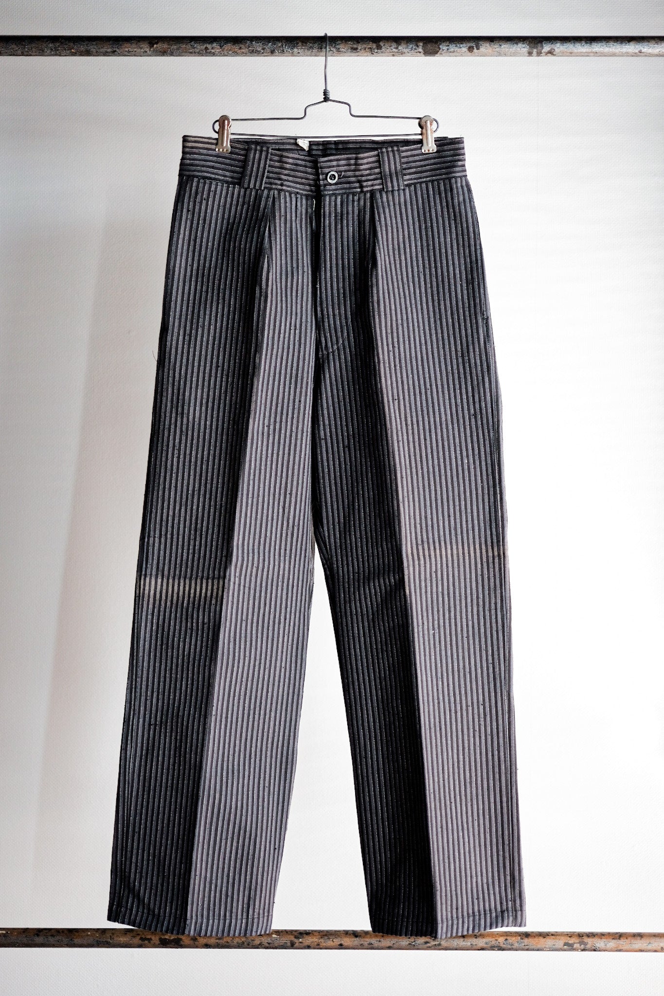【~40's】French Vintage Cotton Striped Work Pants "Dead Stock"