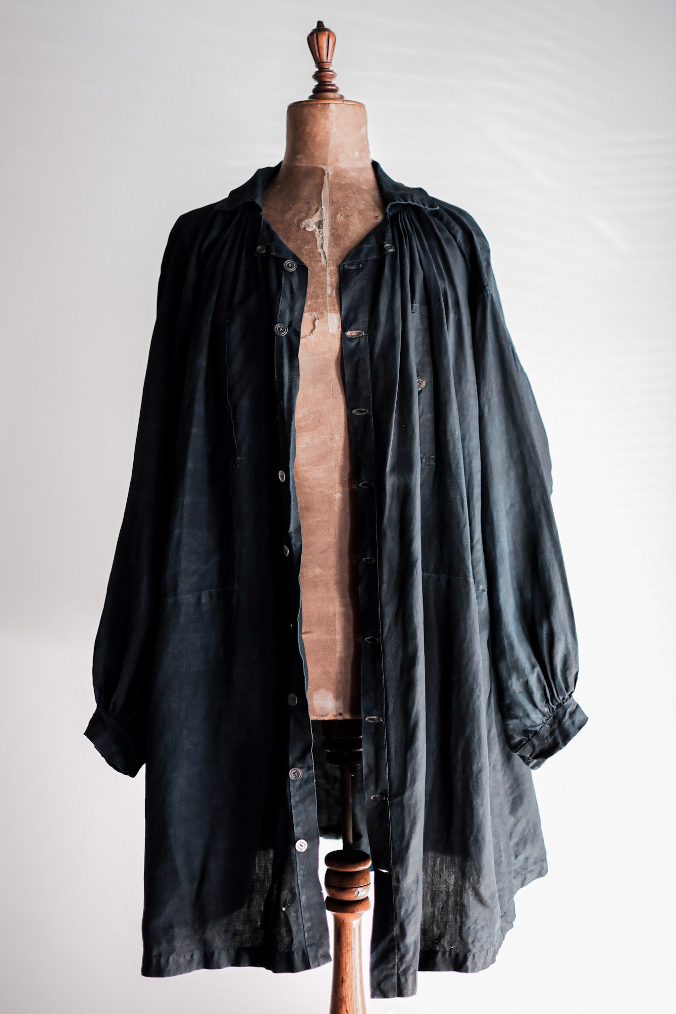 【Early 20th C】French Antique Indigo Linen Smock Open Type "Biaude"