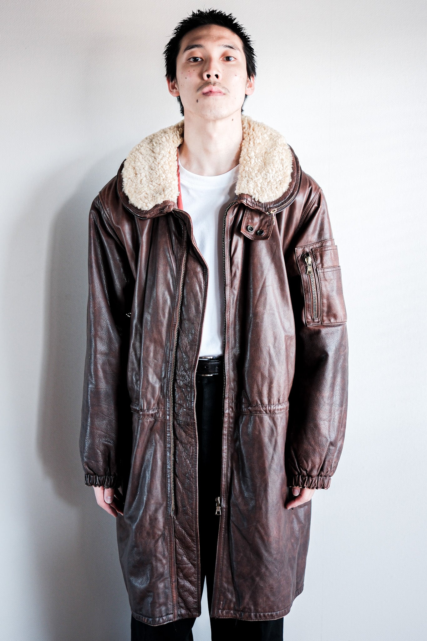【~80's】Old GIORGIO ARMANI Aviator Style Leather Coat Size.48