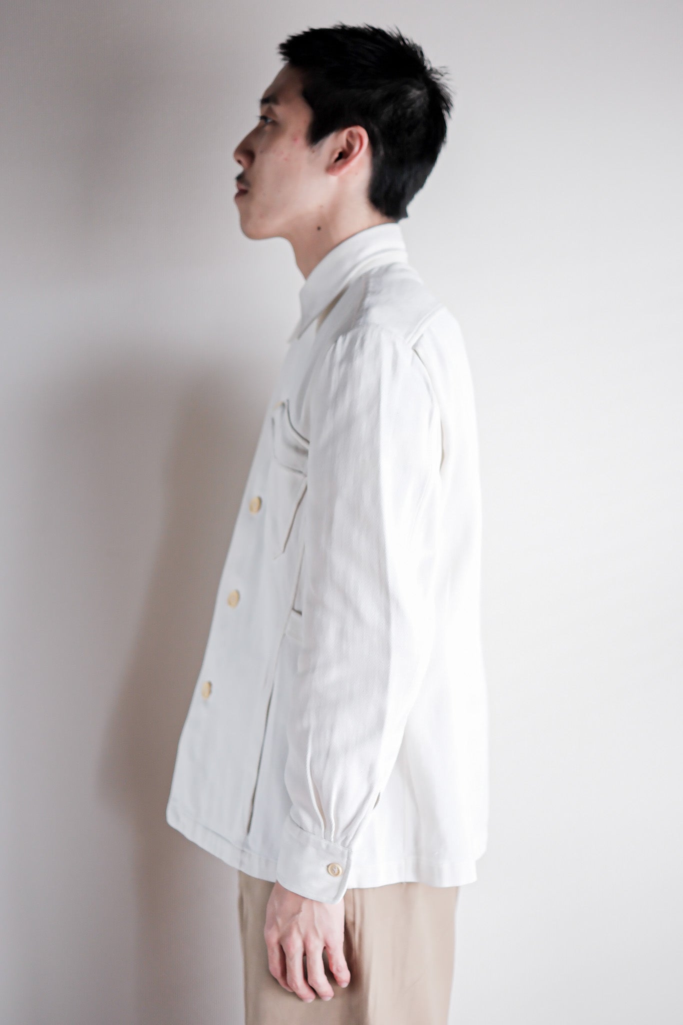 【~30's】French Vintage White Cotton Twill Colonial Jacket