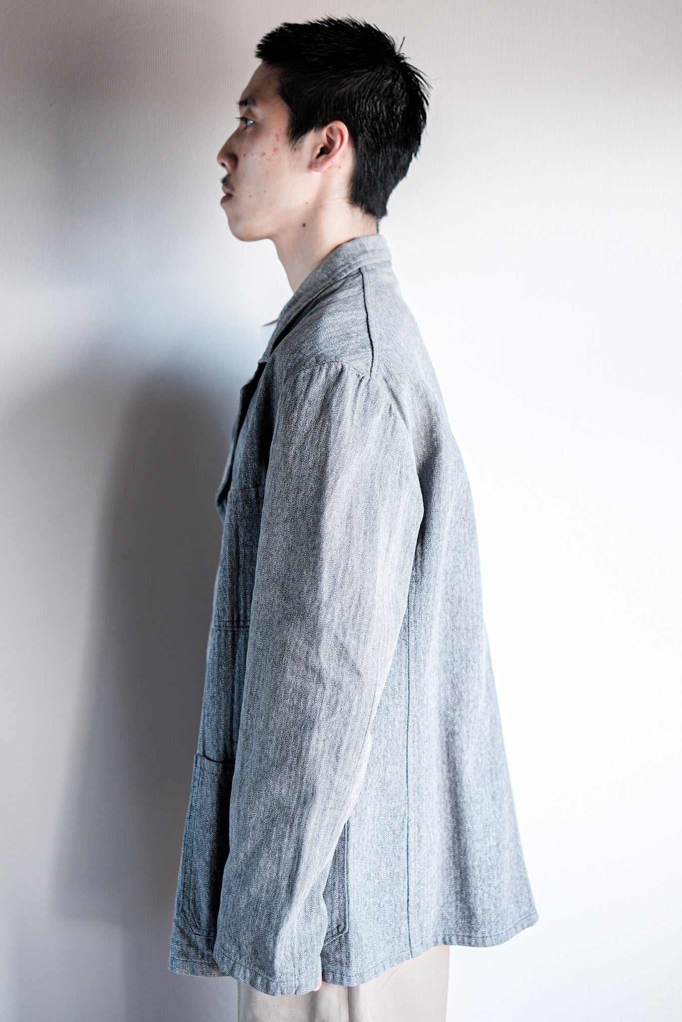 【~50's】French Vintage Salt & Pepper Cotton HBT Lapel Work Jacket