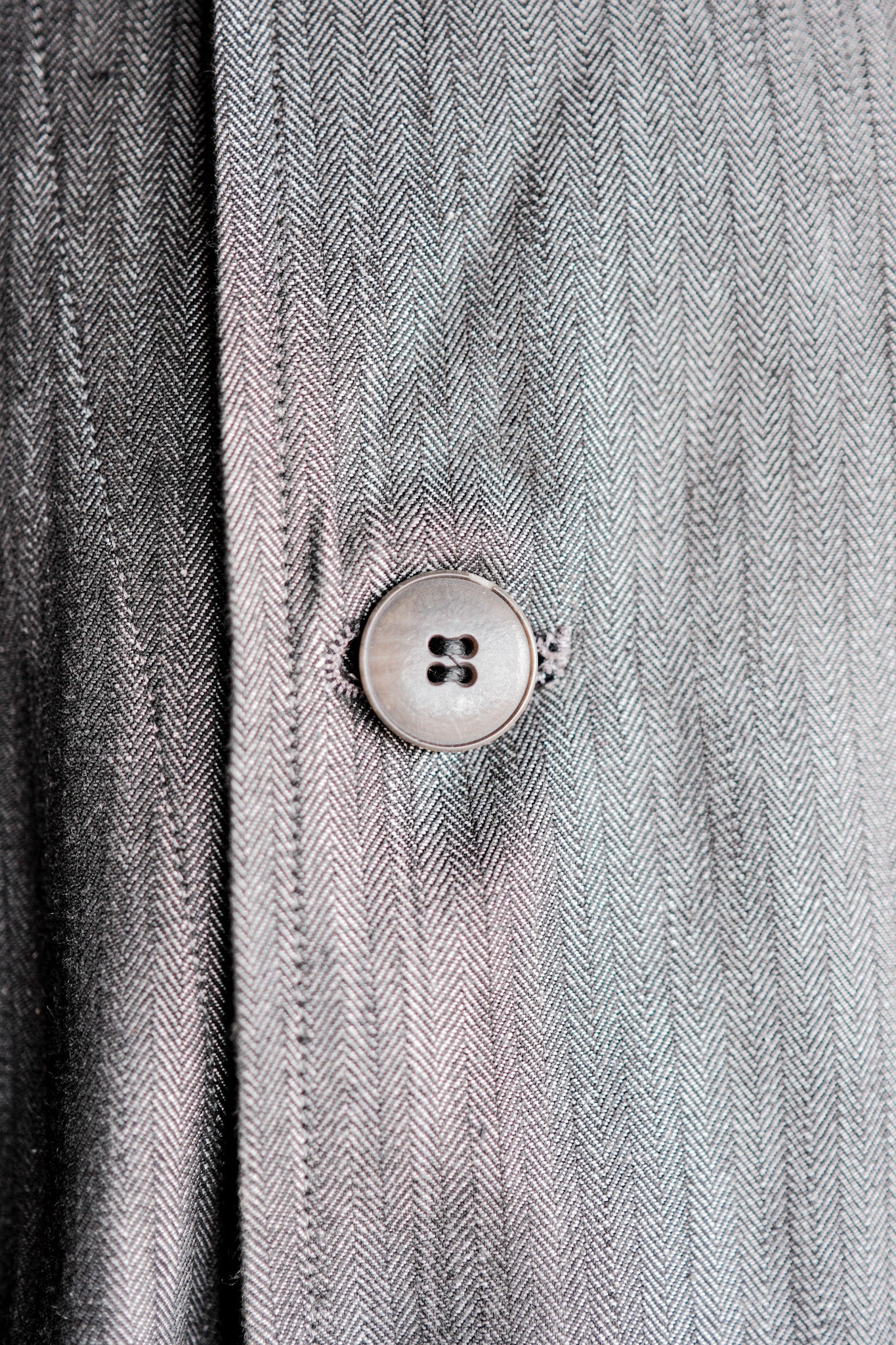 【~40's】French Vintage Salt & Pepper Cotton HBT Work Coat With Chin Strap "Dead Stock"