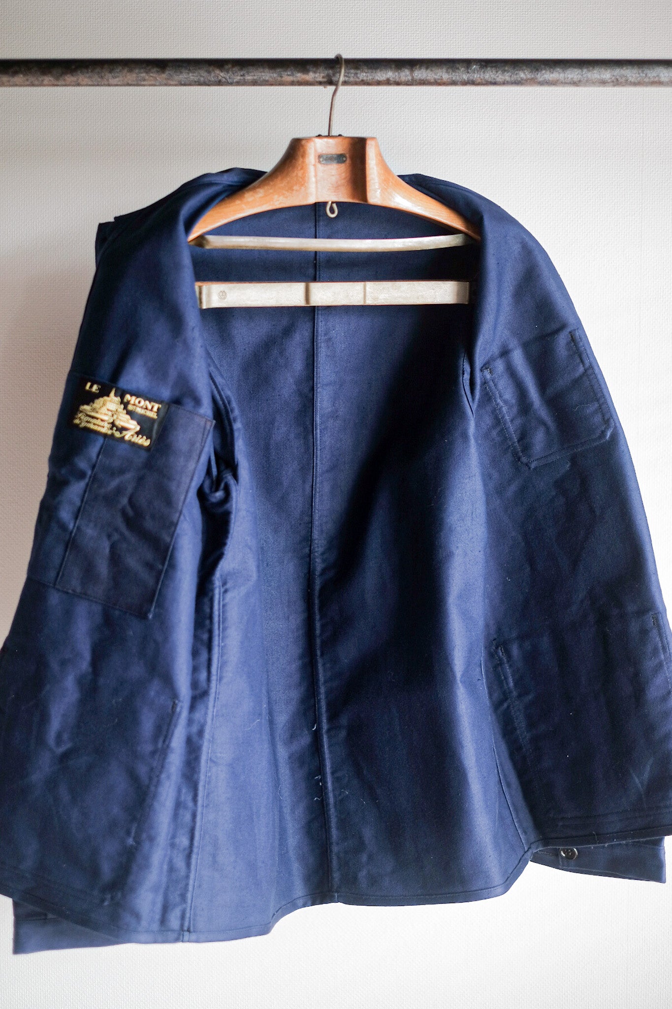 【~40's】French Vintage Blue Moleskin Work Jacket "Le Mont St. Michel" "Dead Stock"