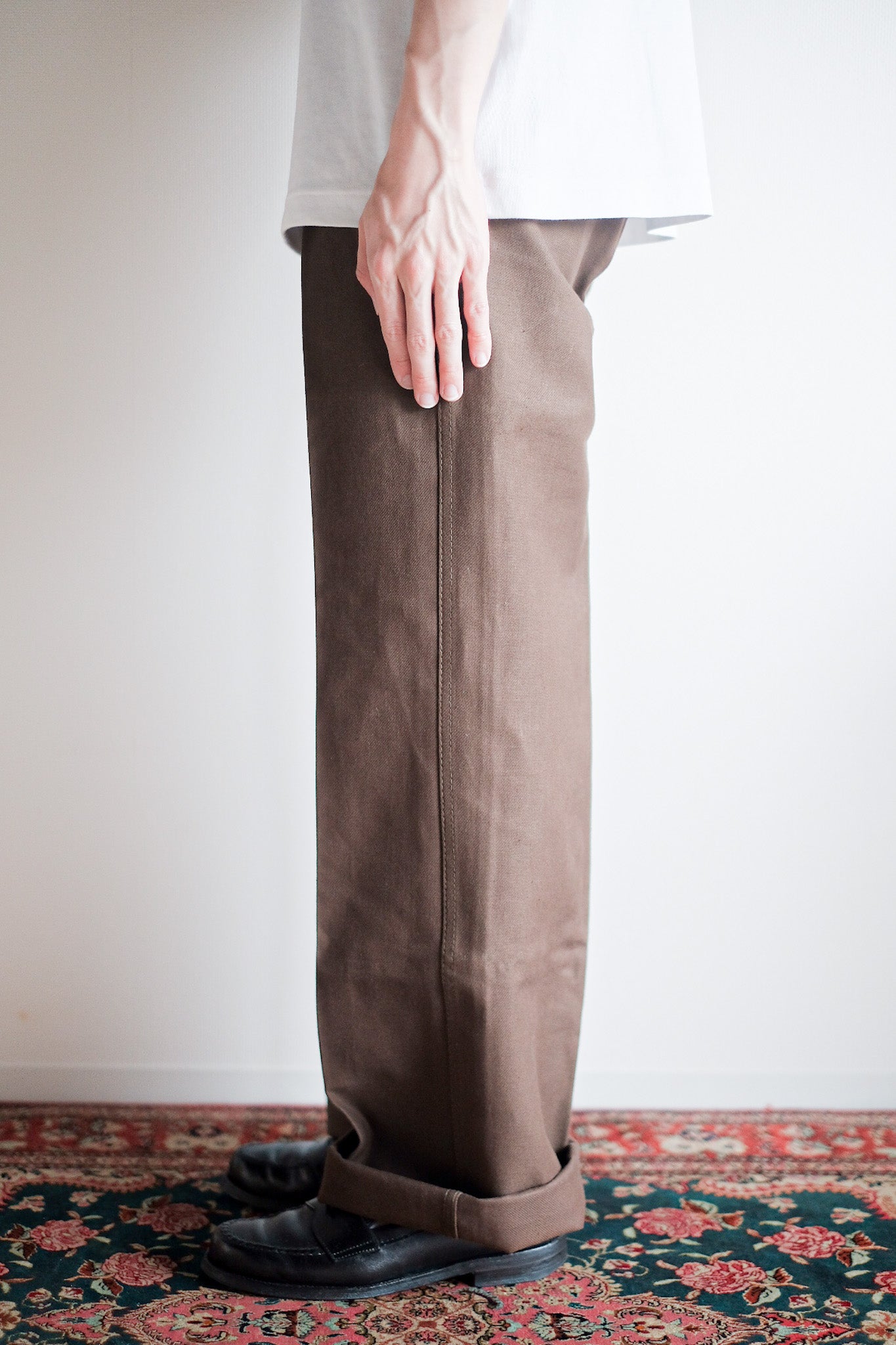 【~50's】French Vintage Brown Cotton Twill Work Pant "AUMOLINEL" "Dead Stock"