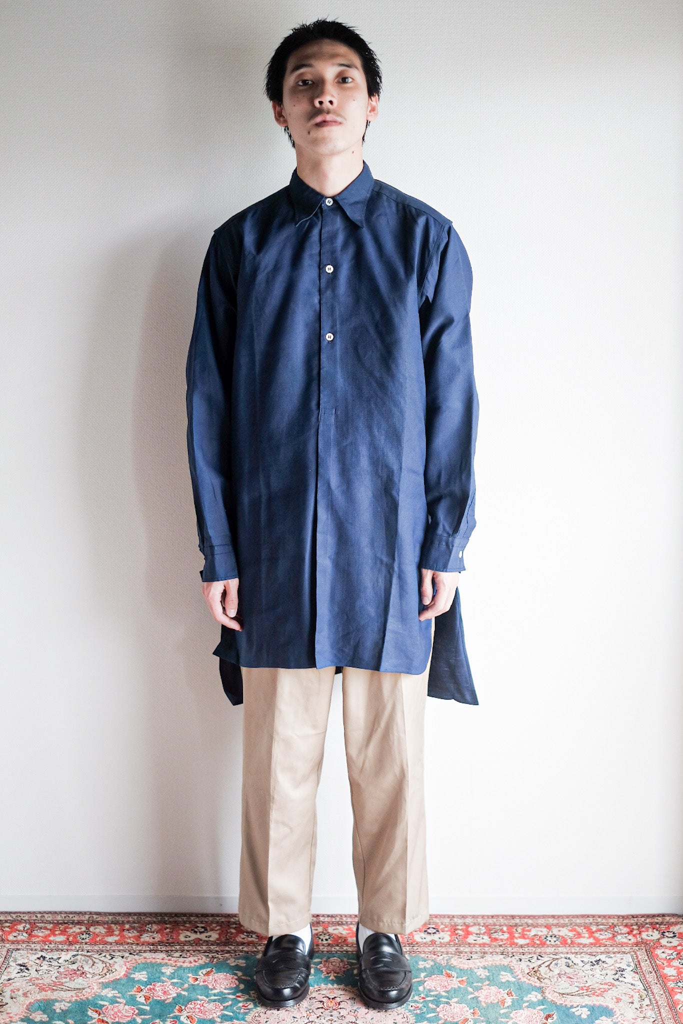 【~40's】French Vintage Indigo Metis Grandpa Shirt "Dead Stock"