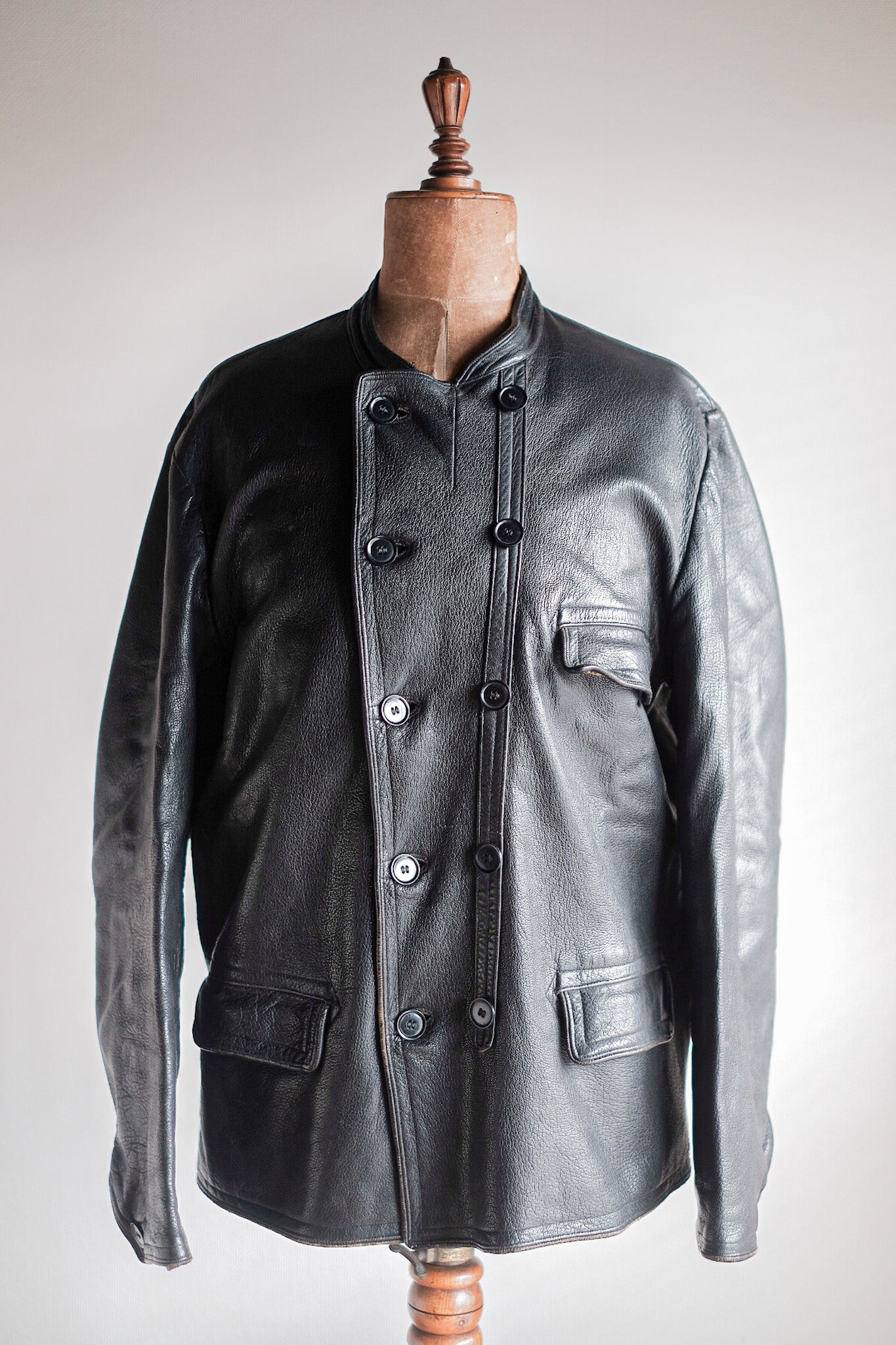 【~40's】Swedish Vintage Double Breasted Leather Jacket