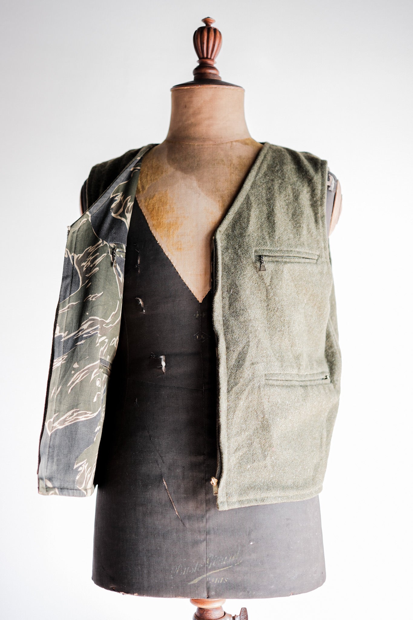 【~70's】American Vintage Tiger Stripe Camouflage Reversible Vest