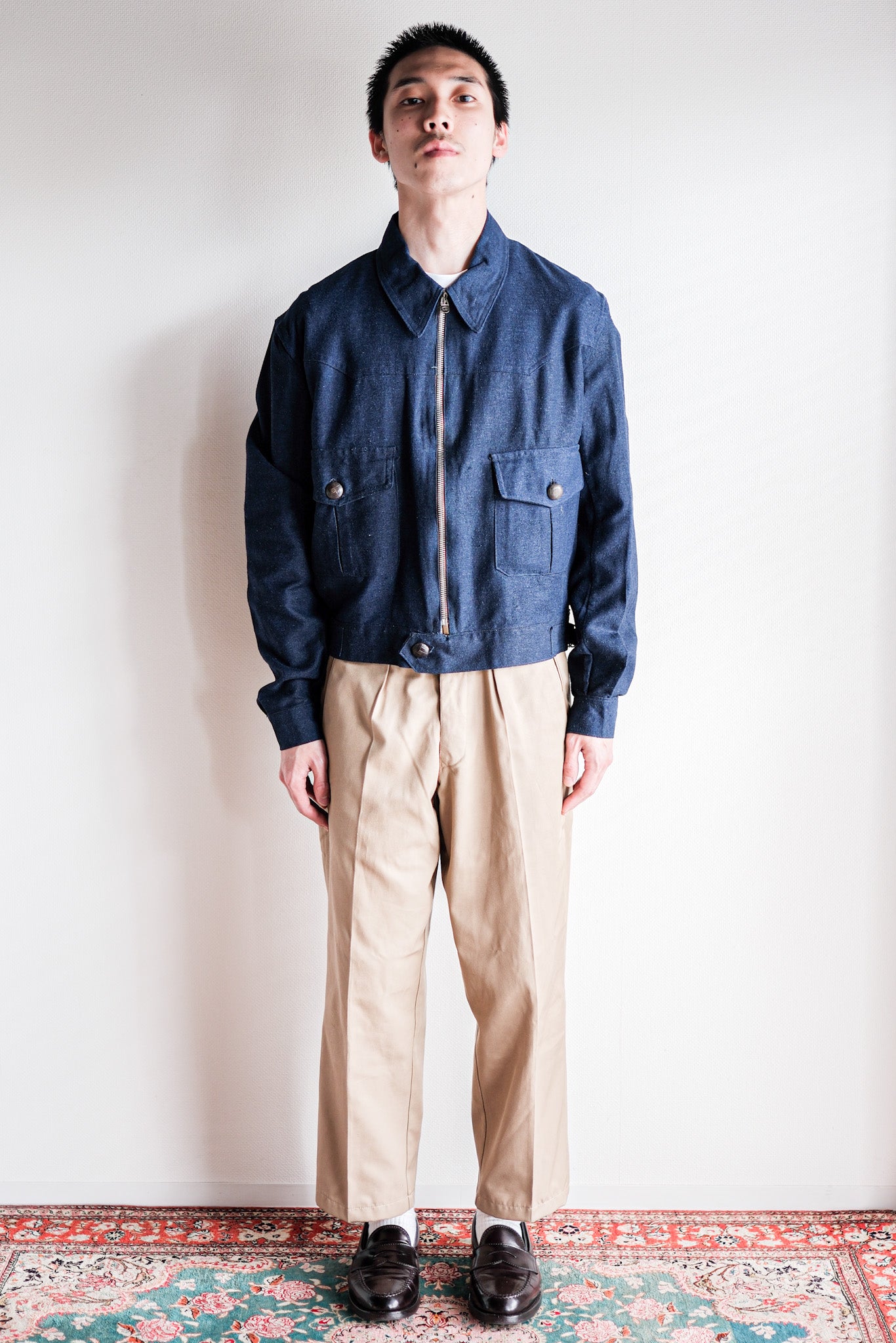 【~40’s】French Vintage Indigo Hemp Linen Cyclist Jacket