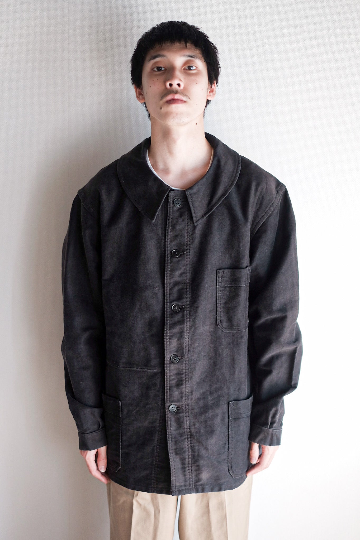 【~50's】French Vintage Black Moleskin Work Jacket
