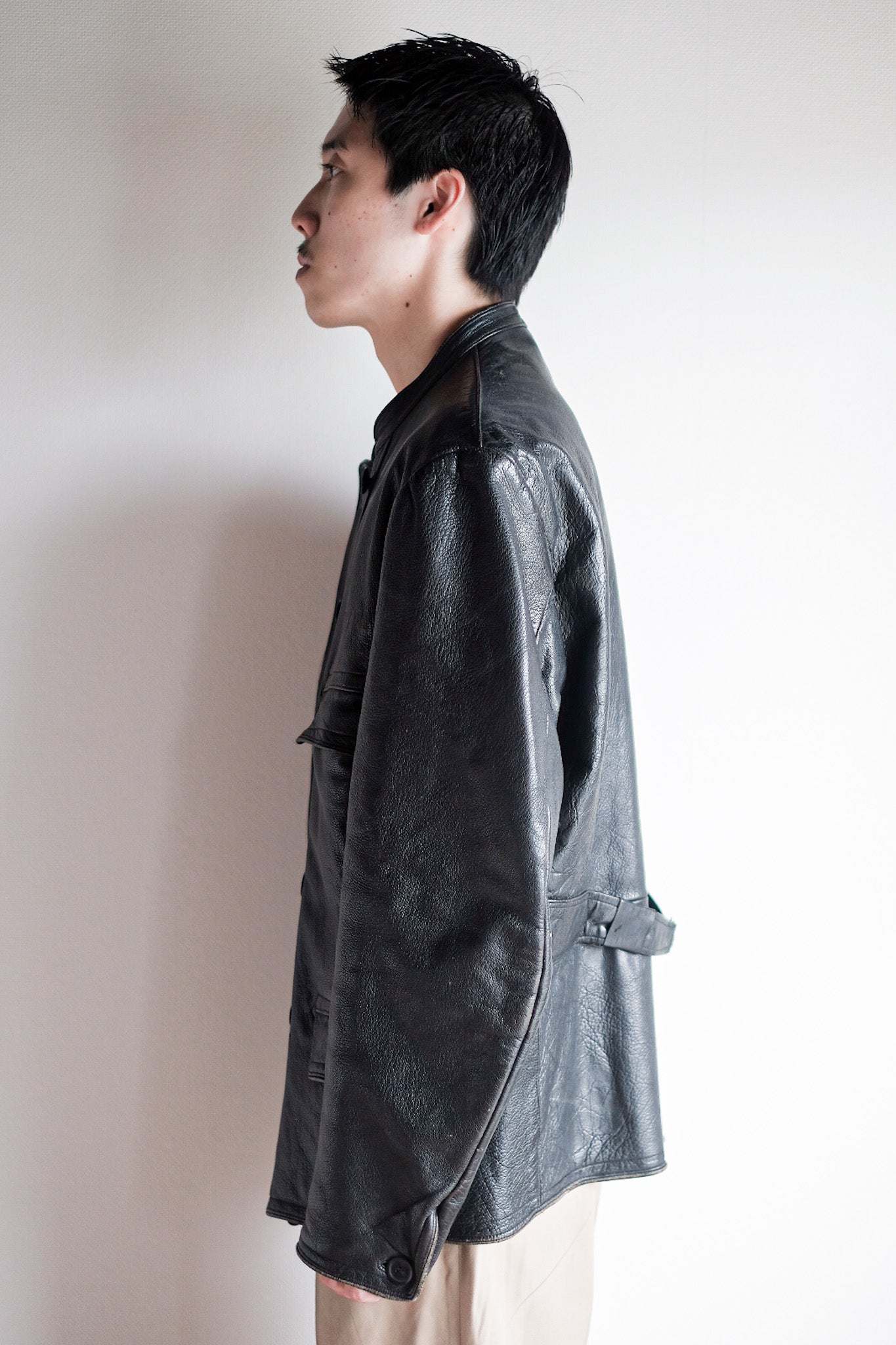 【~40's】Swedish Vintage Double Breasted Leather Jacket