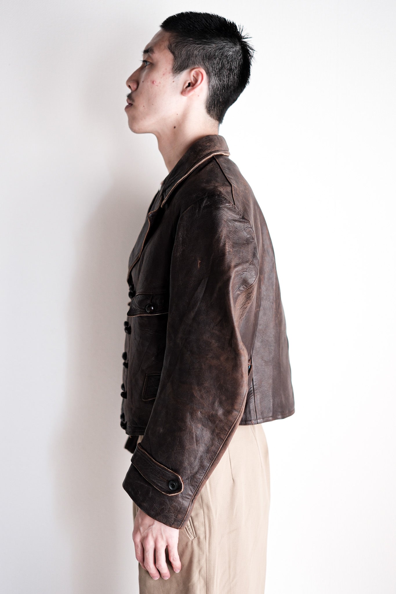 【~40's】German Vintage Double Breasted Motorcycle Leather Jacket