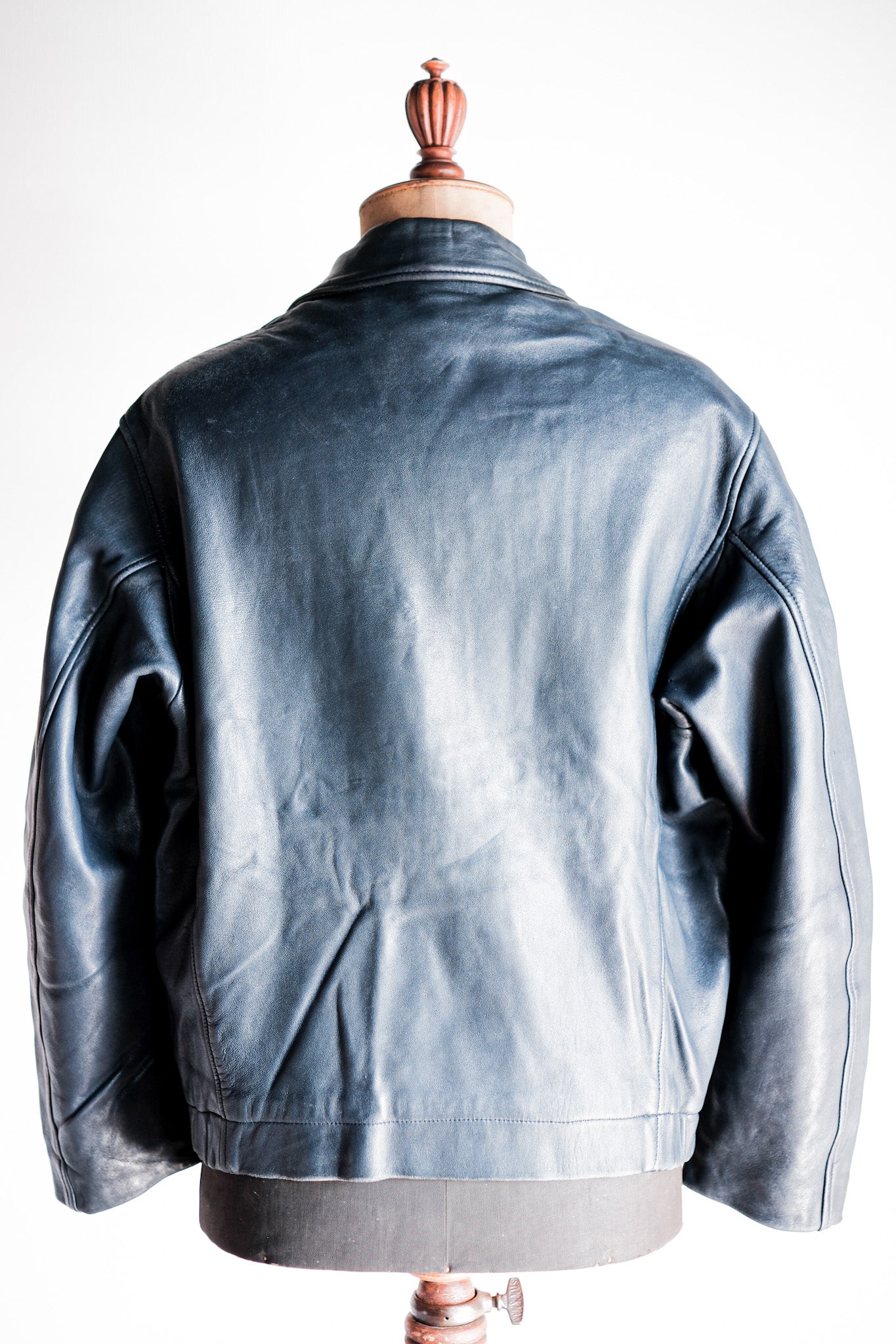【~70's】French Air Force Pilot Leather Jacket With Chin Strap