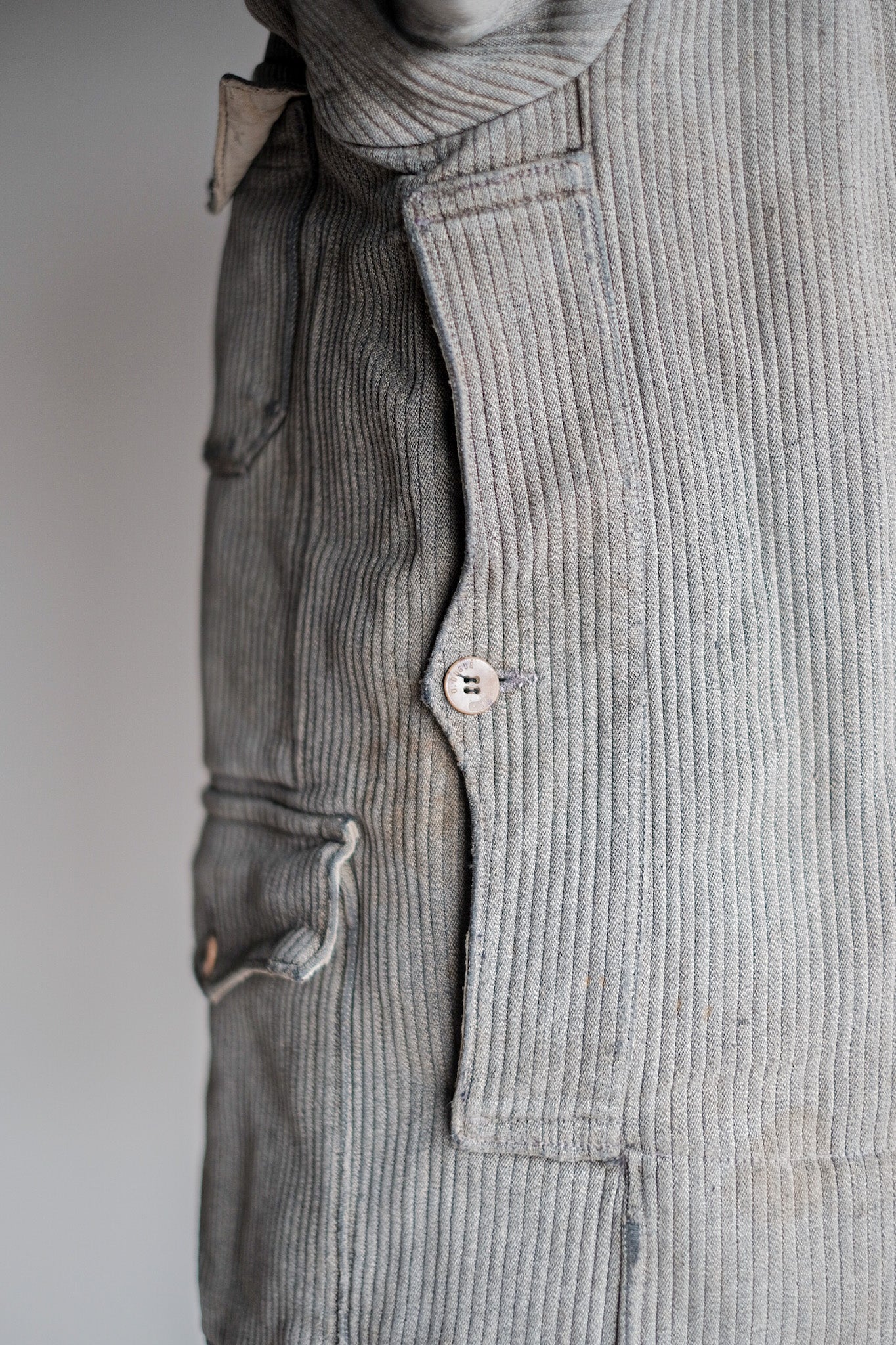【~40's】French Vintage Gray Cotton Pique Hunting Jacket