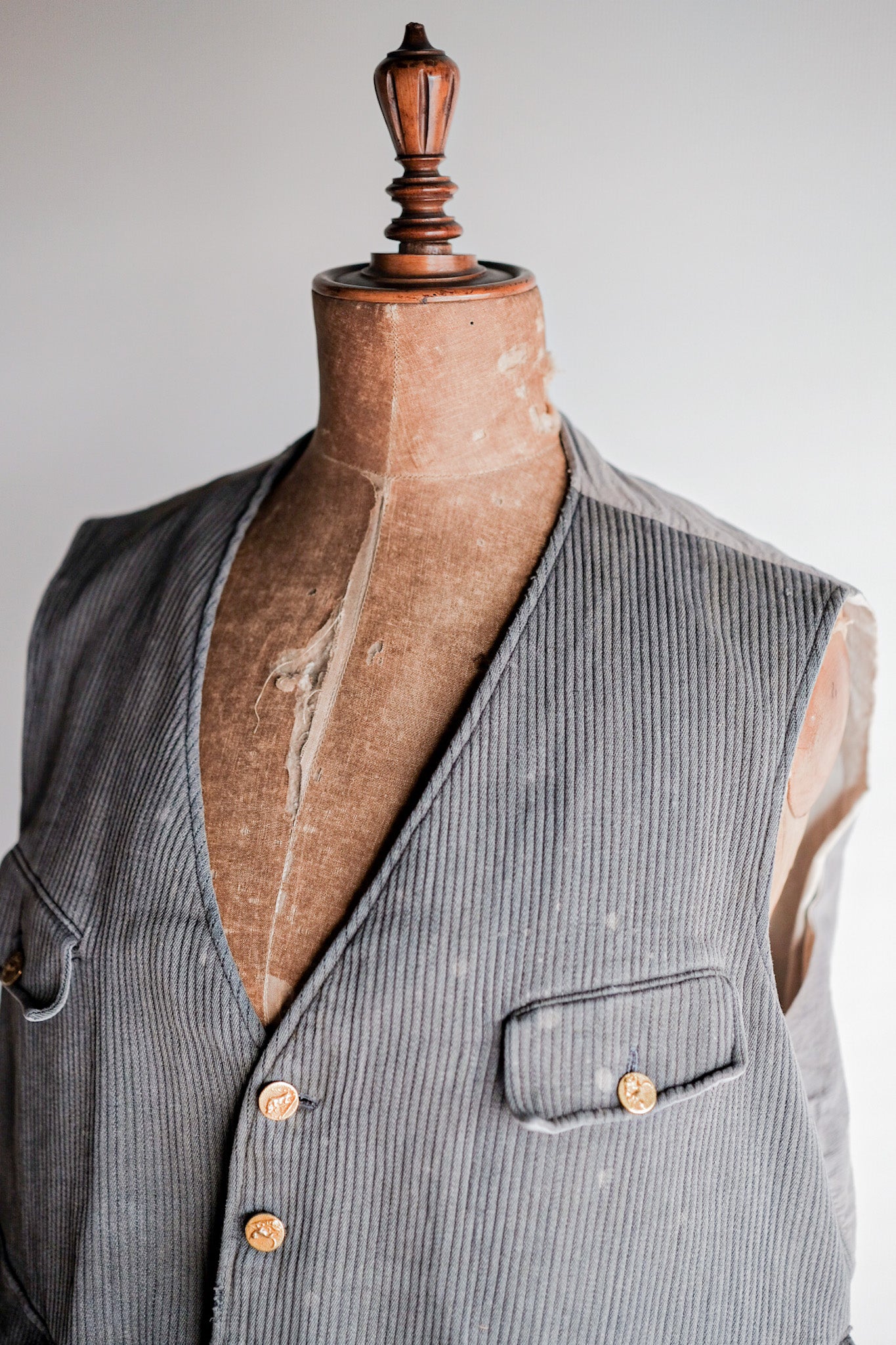 【~30's】French Vintage Gray Cotton Pique Hunting Gilet