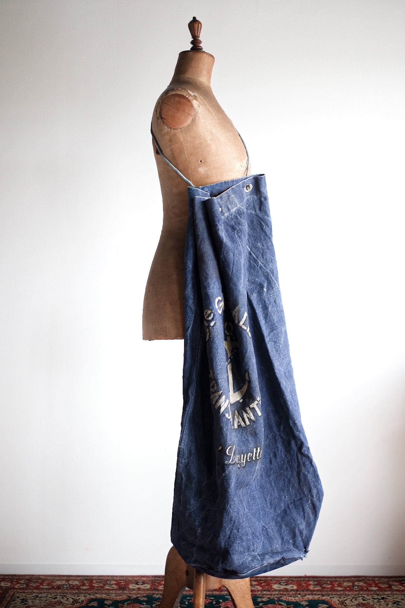 【~30's】French Vintage Indigo Hemp Linen Duffle Bag "MS Lafayette"