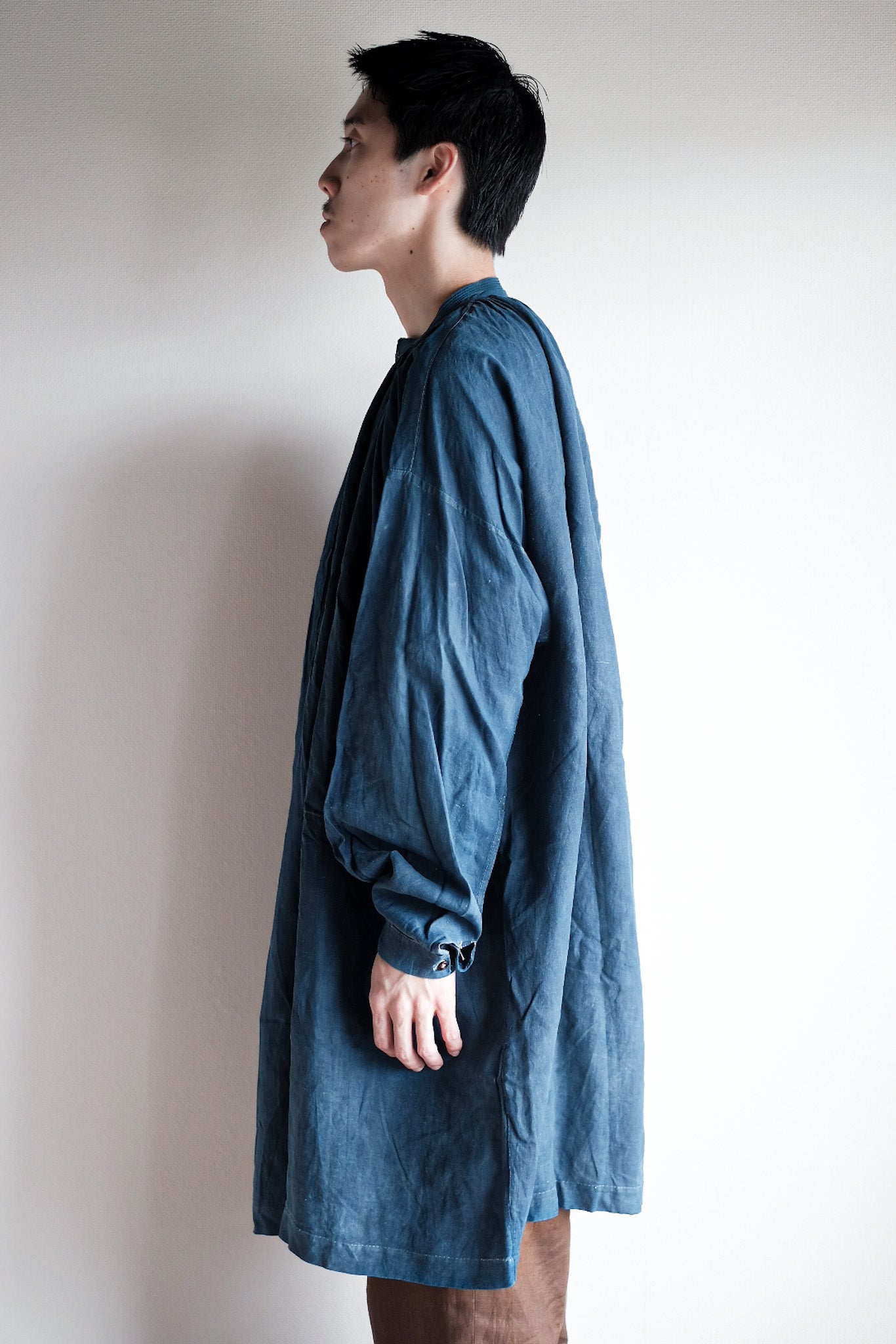 【Early 20th C】French Antique Indigo Linen Smock "Biaude"