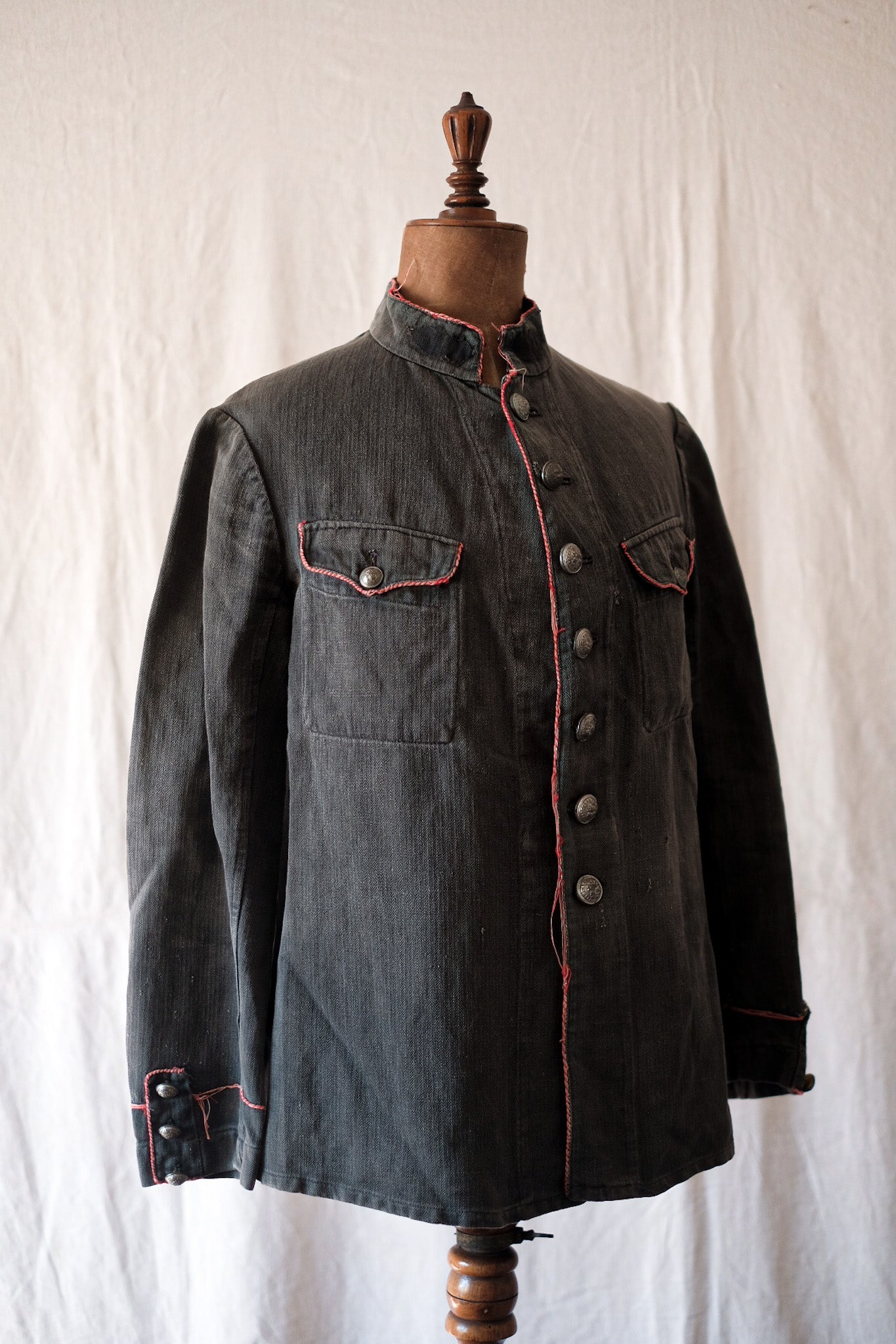 【~10's】French Vintage Black Linen HBT Fireman Jacket