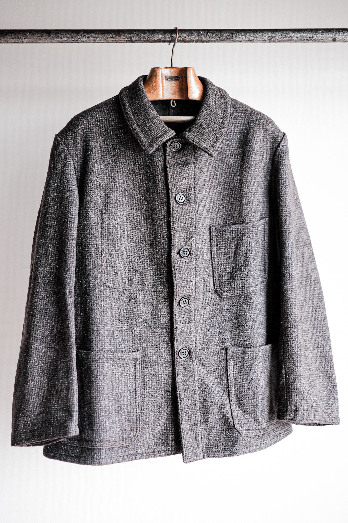 【~50's】French Vintage Gray Wool Checked Work Jacket