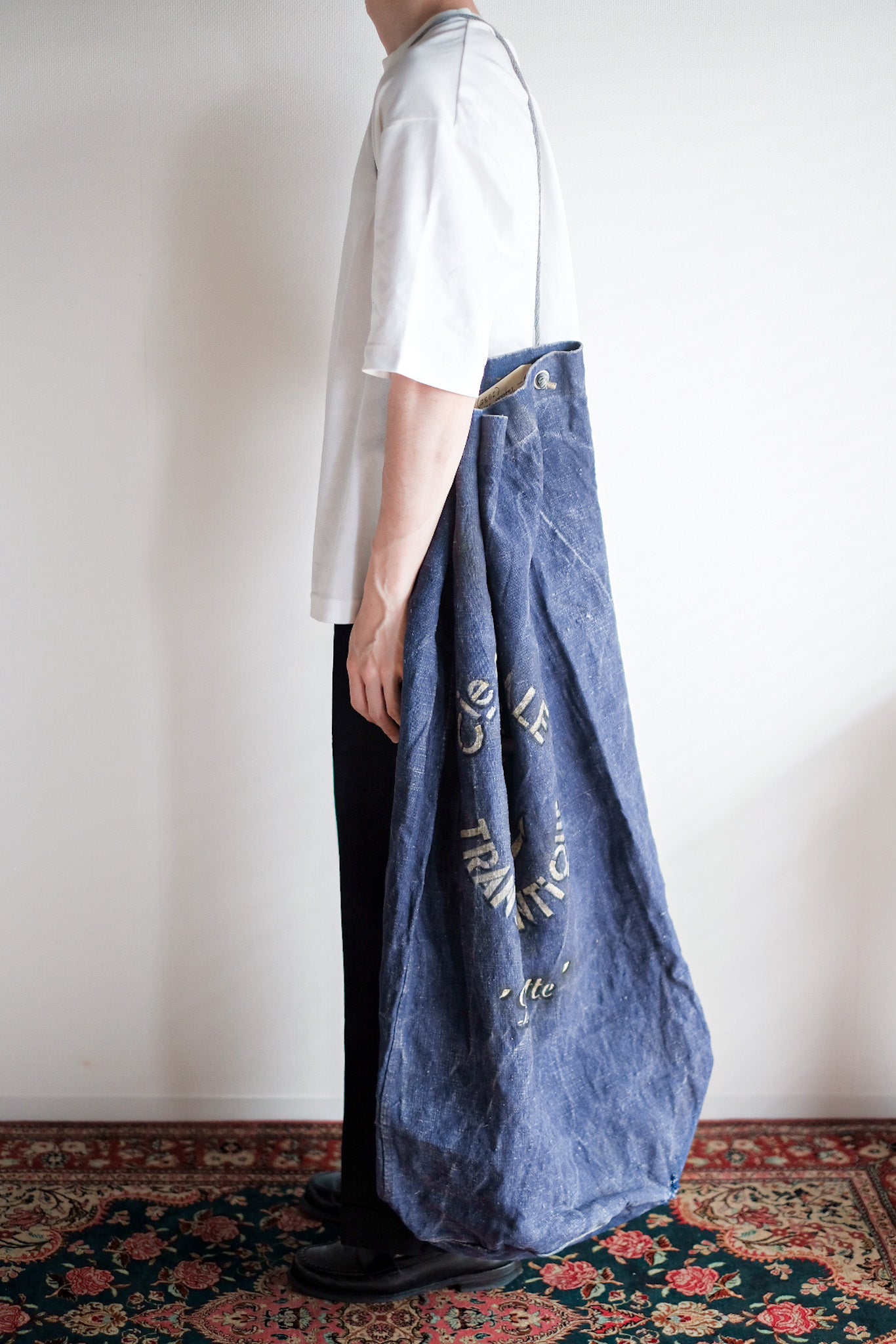 【~30's】French Vintage Indigo Hemp Linen Duffle Bag "MS Lafayette"