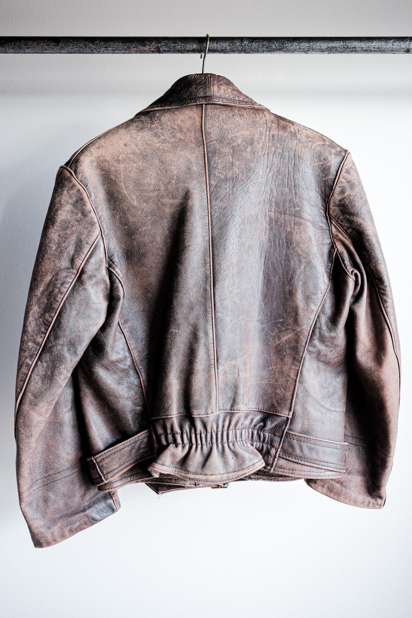 【~50's】French Vintage Le Corbusier Type Double Breasted Leather Jacket "Unusual Pattern"