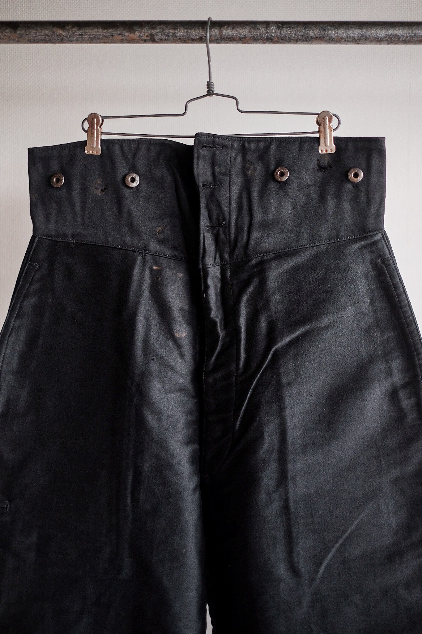 【~30's】French Vintage Black Moleskin Work Pants "Le Mont St. Michel" "Dead Stock"