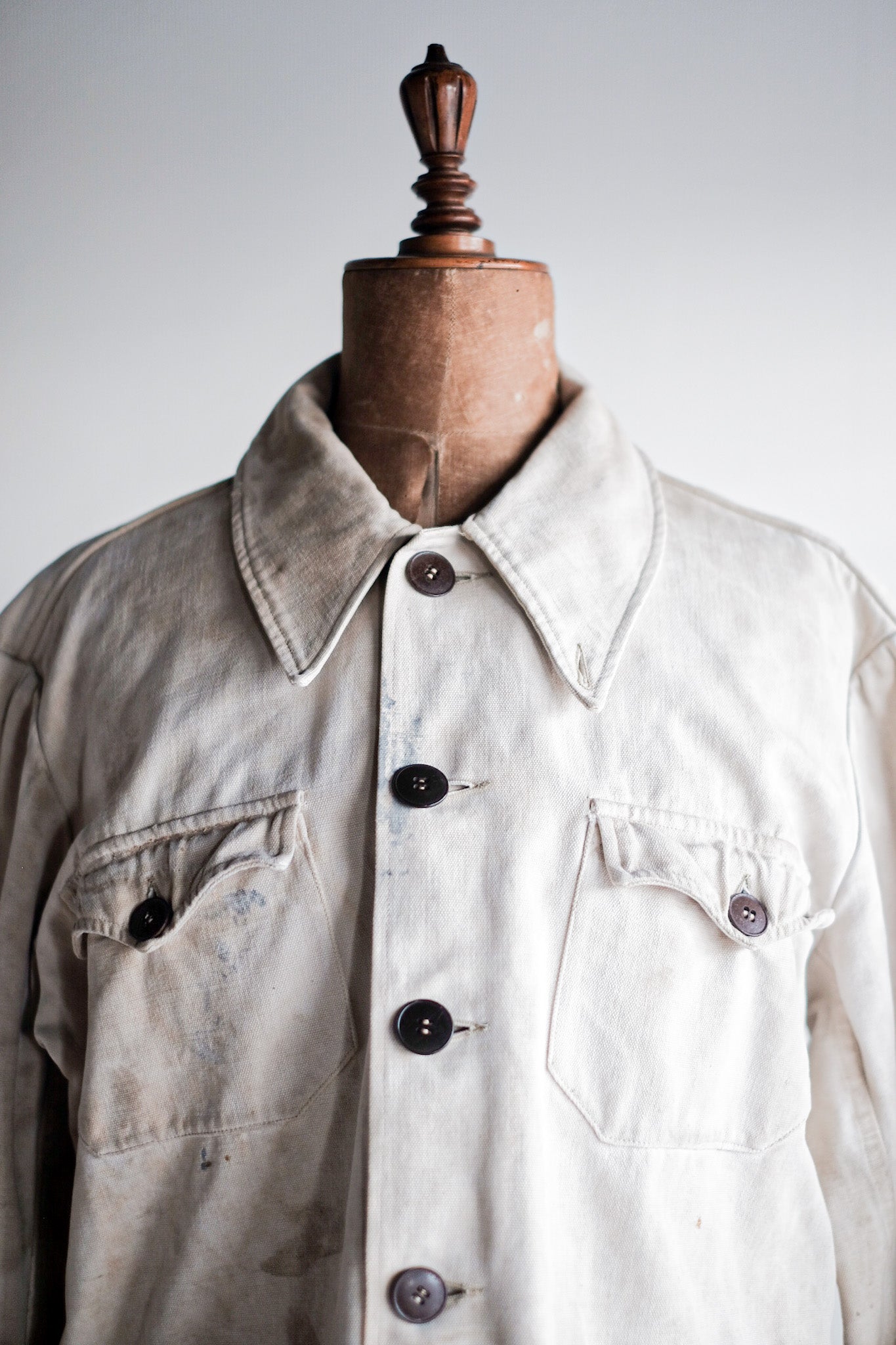 【~50's】French Vintage White Cotton Canvas Work Jacket