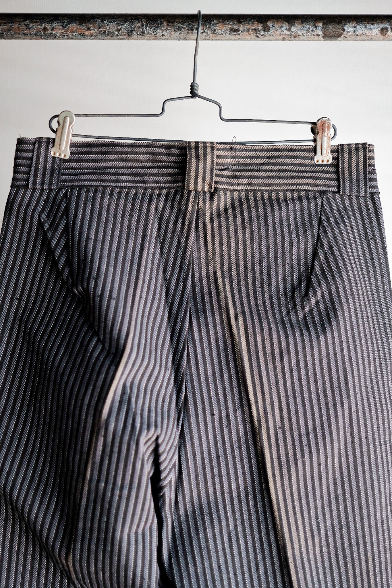【~40's】French Vintage Cotton Striped Work Pants "Dead Stock"