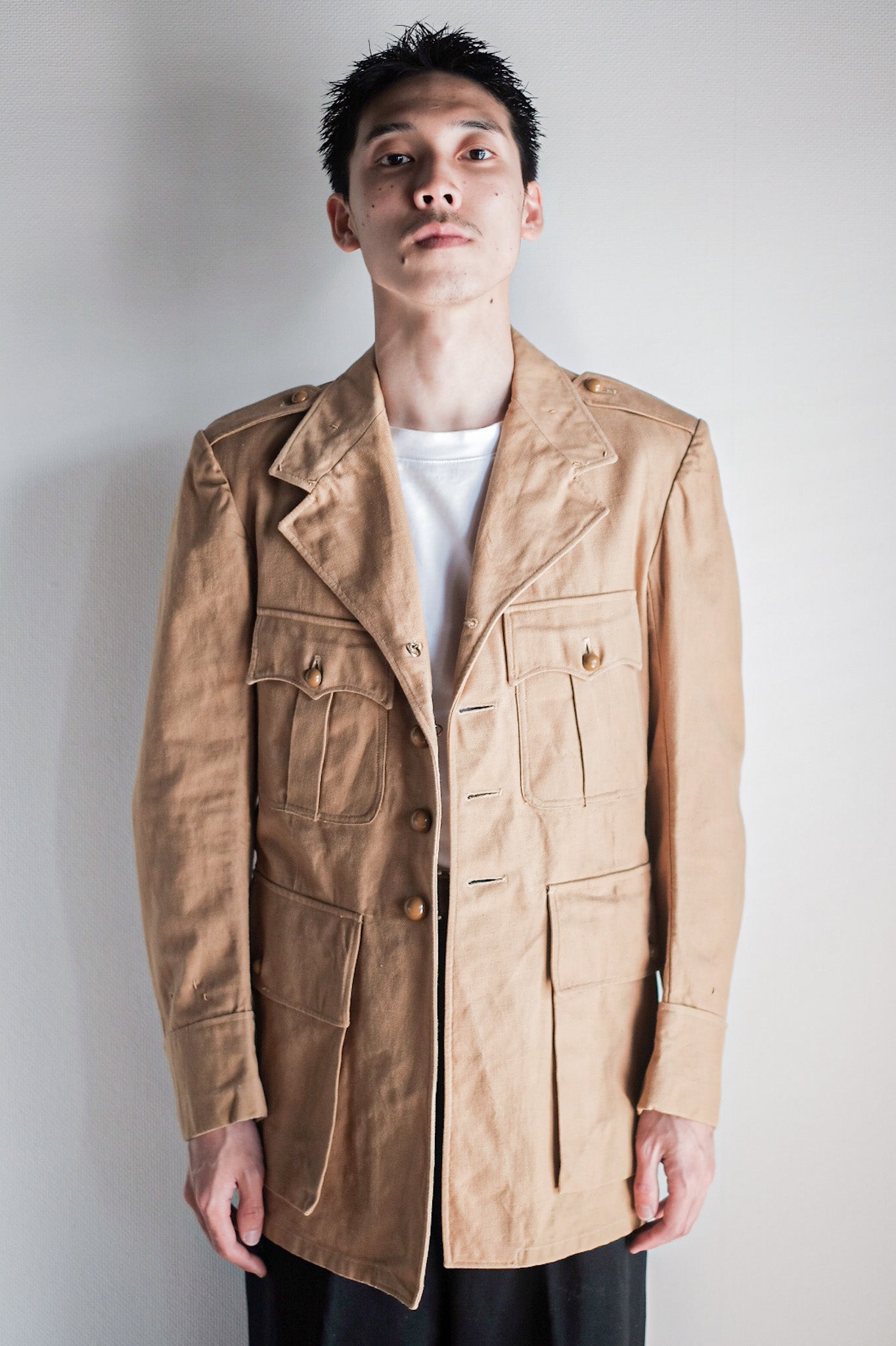 【~50's】French Vintage Cotton Linen Chino Jacket "Garally Lafayette" "Dead Stock"