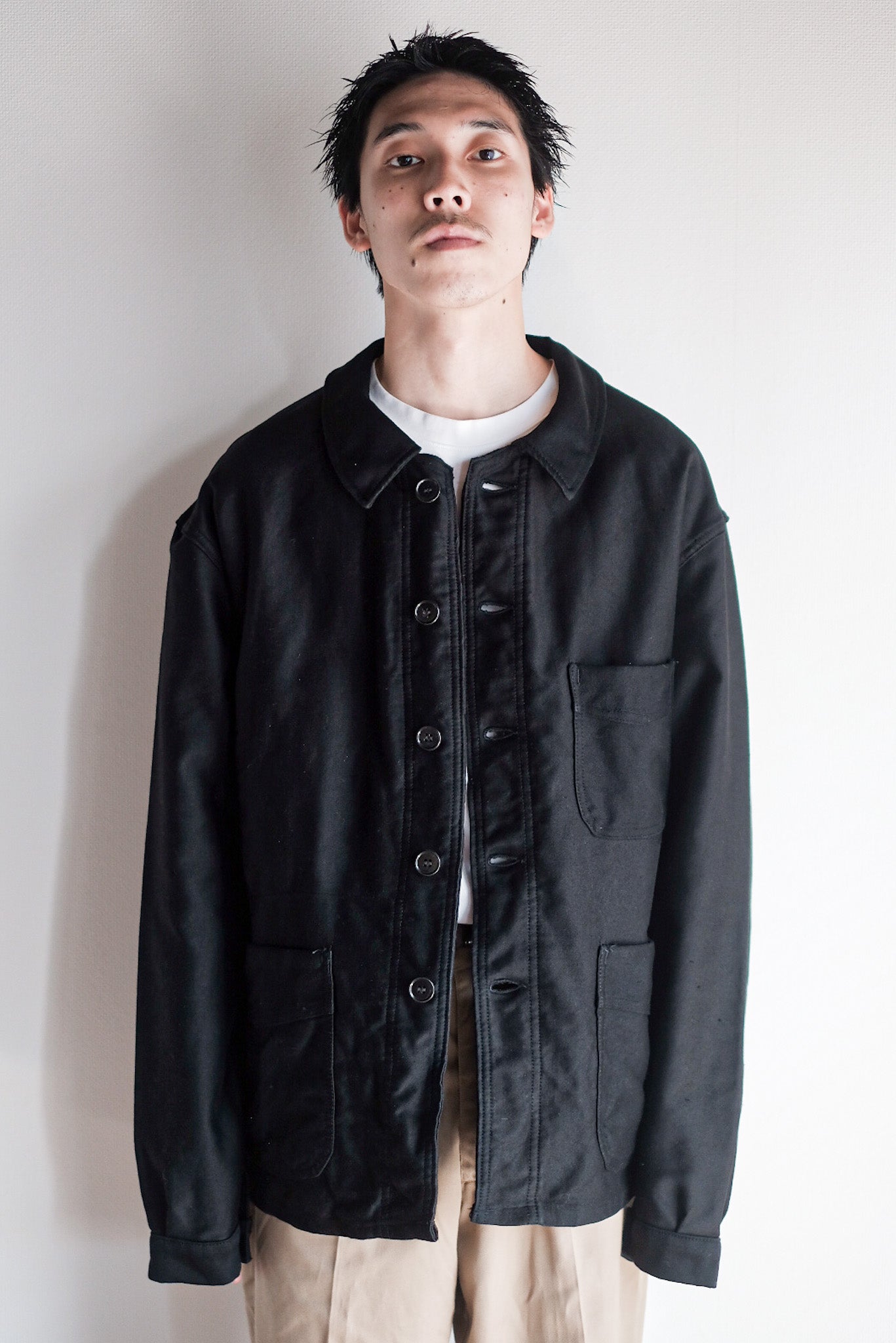 【~50's】French Vintage Black Moleskin Work Jacket "Adolphe Lafont" "Dead Stock"