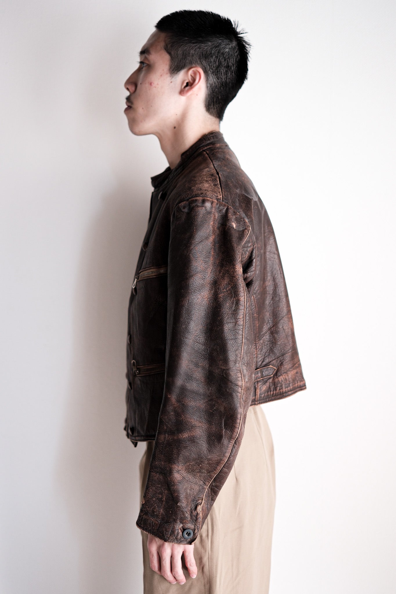 【~30's】German Vintage Double Breasted Motorcycle Leather Jacket