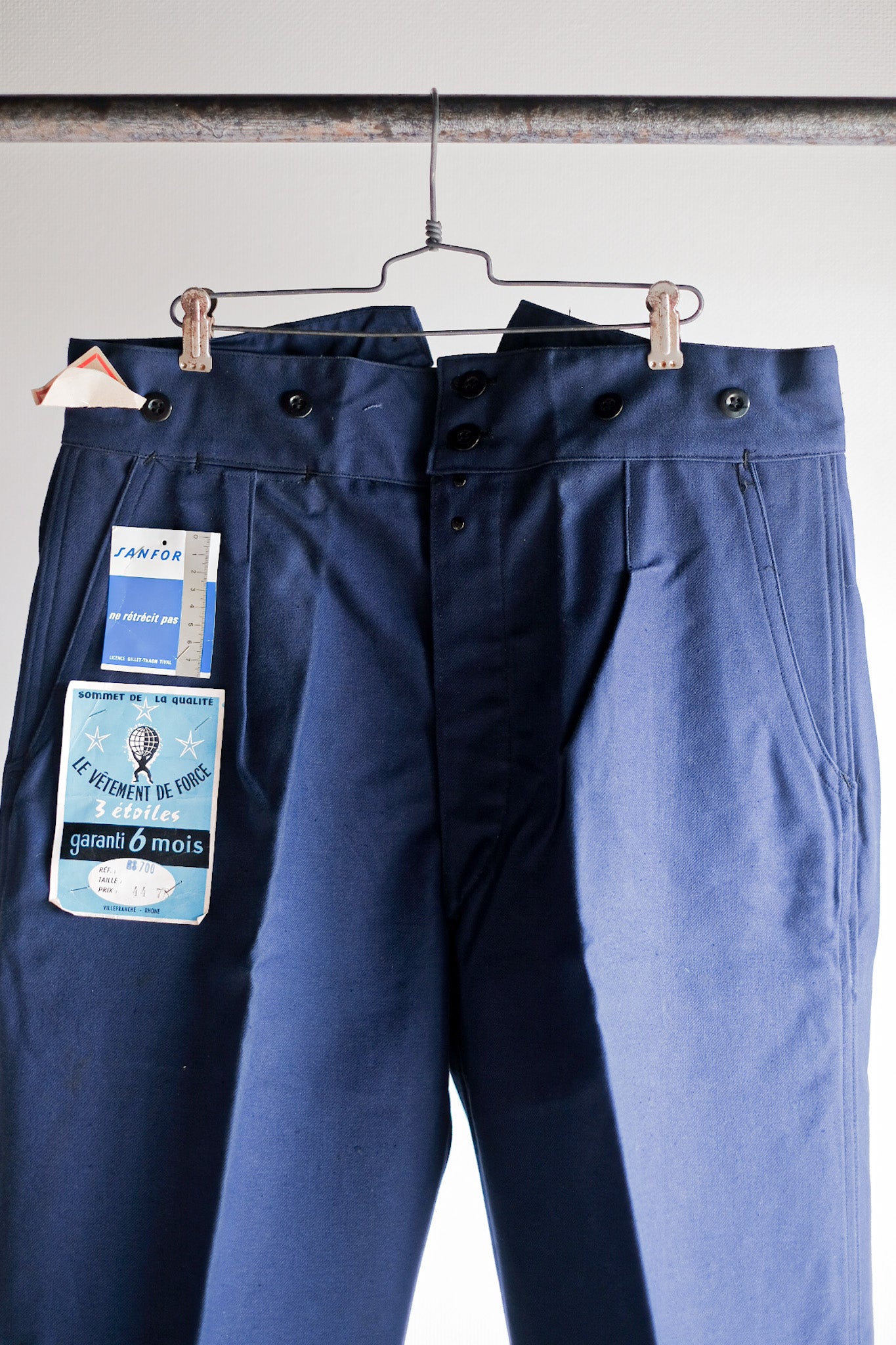 【~40's】French Vintage Blue Cotton Twill Work Pants "Dead Stock"