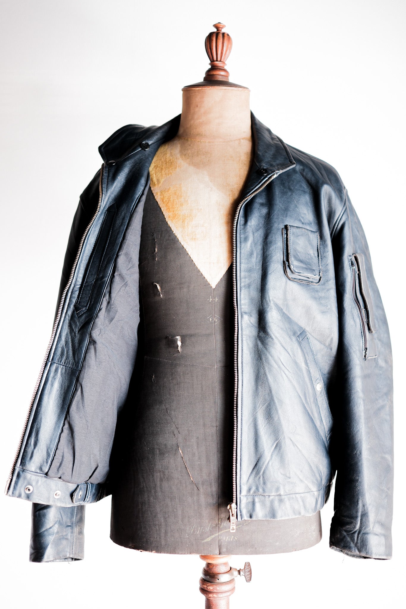 【~70's】French Air Force Pilot Leather Jacket Size.50