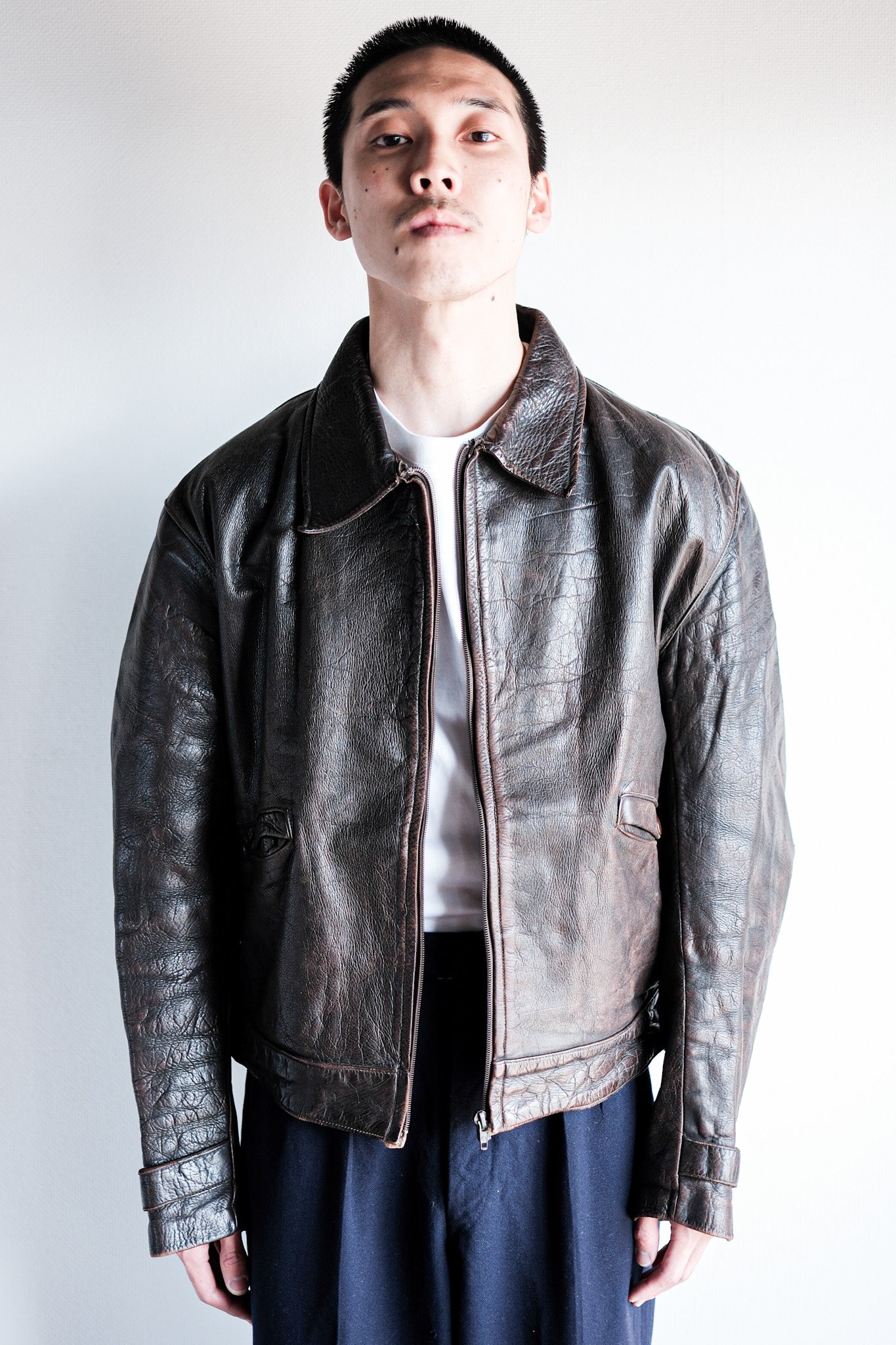 【~40's】Australia Vintage Zip Up Leather Jacket