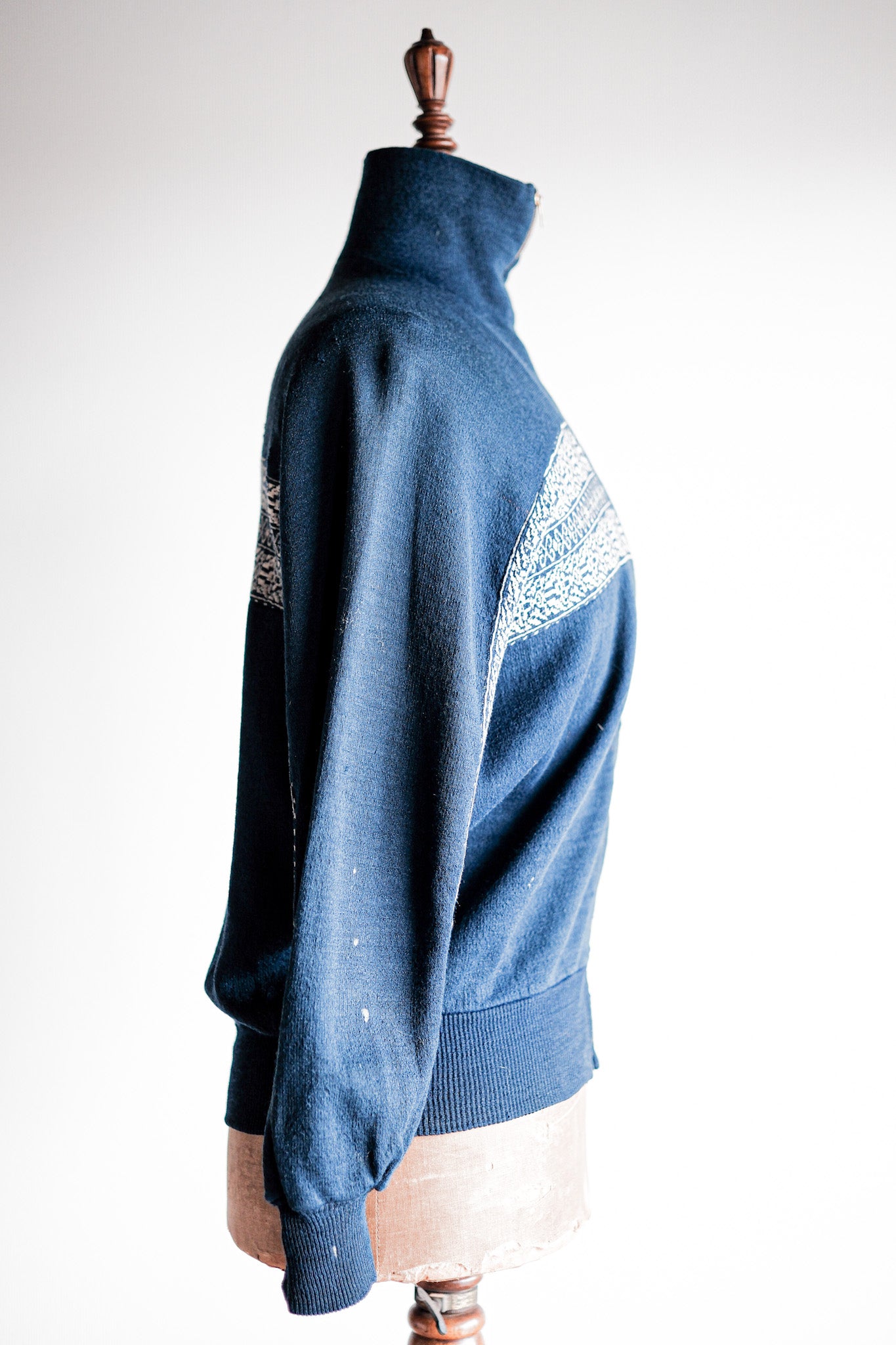 【~50's】French Vintage Full Zip Wool Printed Cardigan