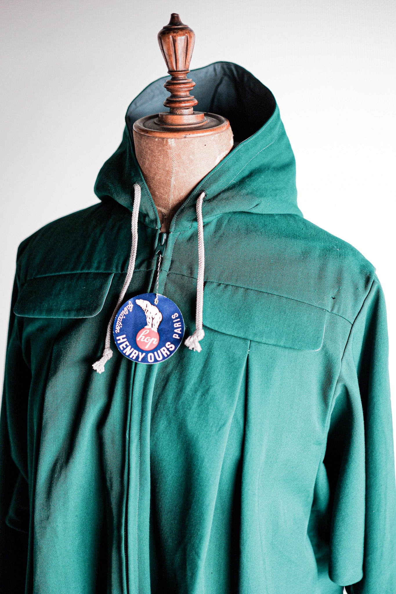 【~50's】French Vintage Green Wool Rayon Hooded Jacket "Dead Stock"