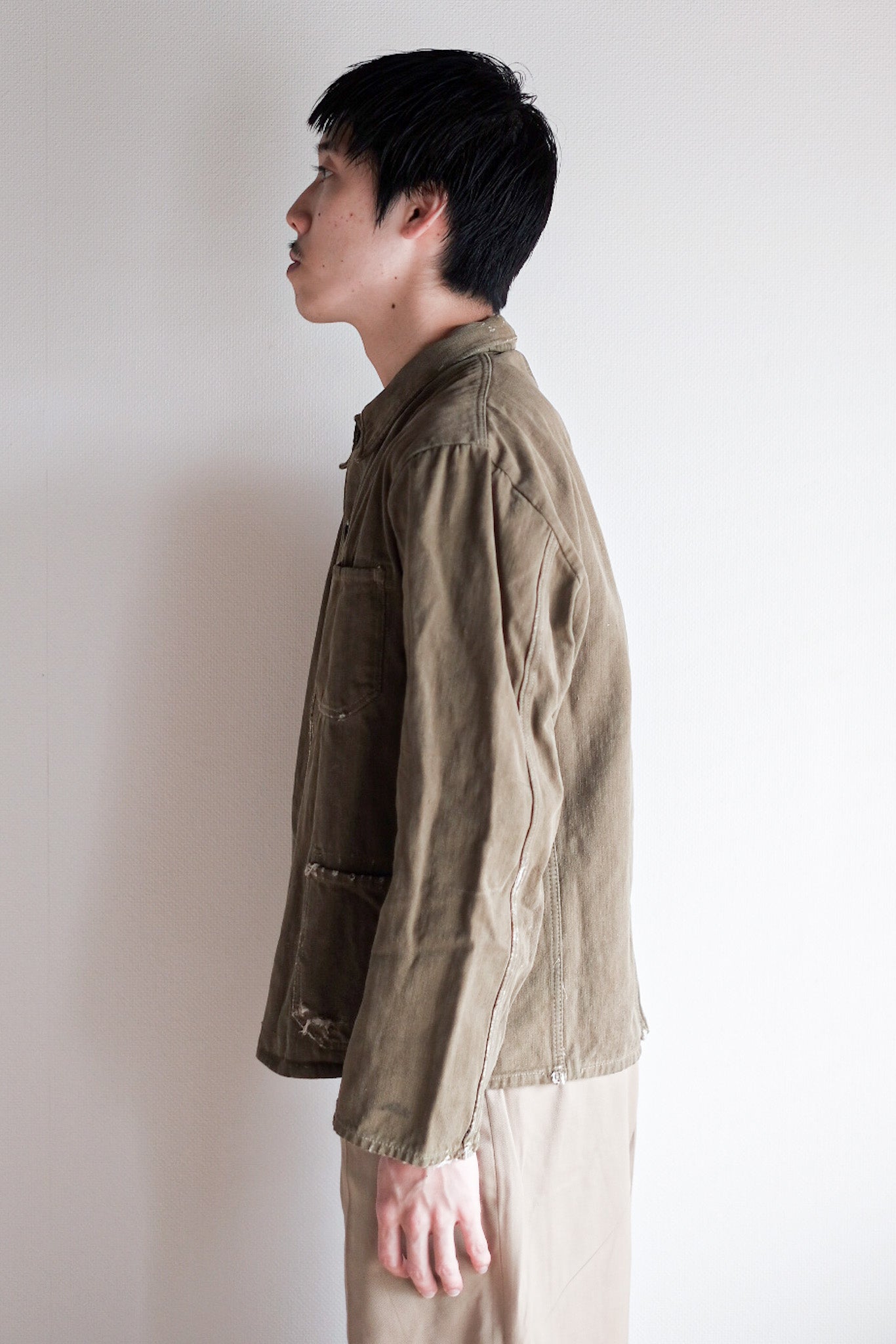 【~30's】German Vintage Green Cotton Work Jacket