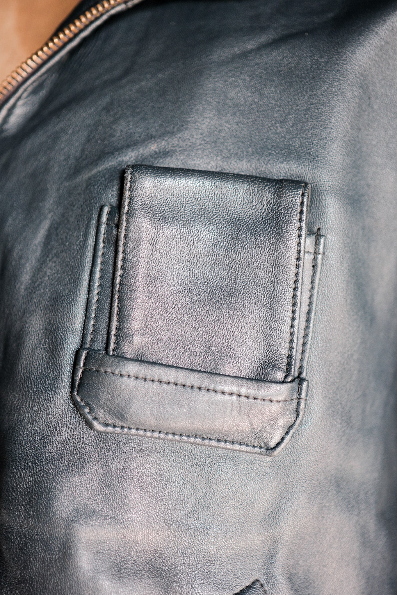 【~70's】French Air Force Pilot Leather Jacket With Chin Strap