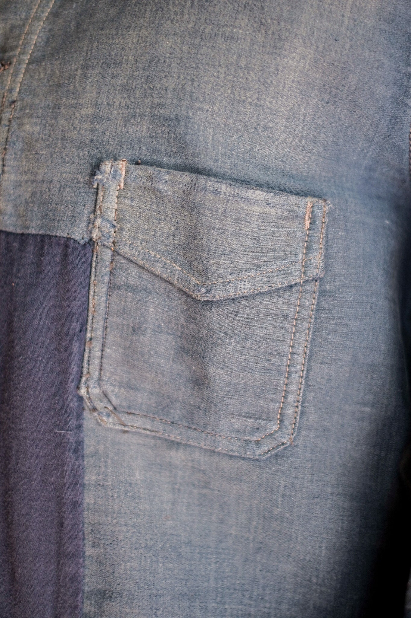 【~40's】French Vintage Blue Moleskin Work Jacket "Le Mont St. Michel"