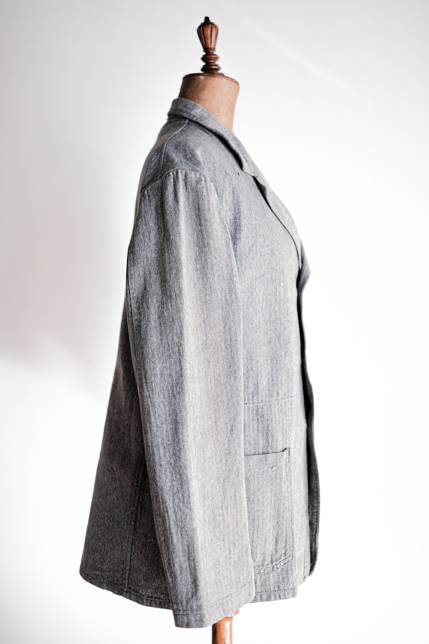【~50's】French Vintage Salt & Pepper Cotton HBT Lapel Work Jacket