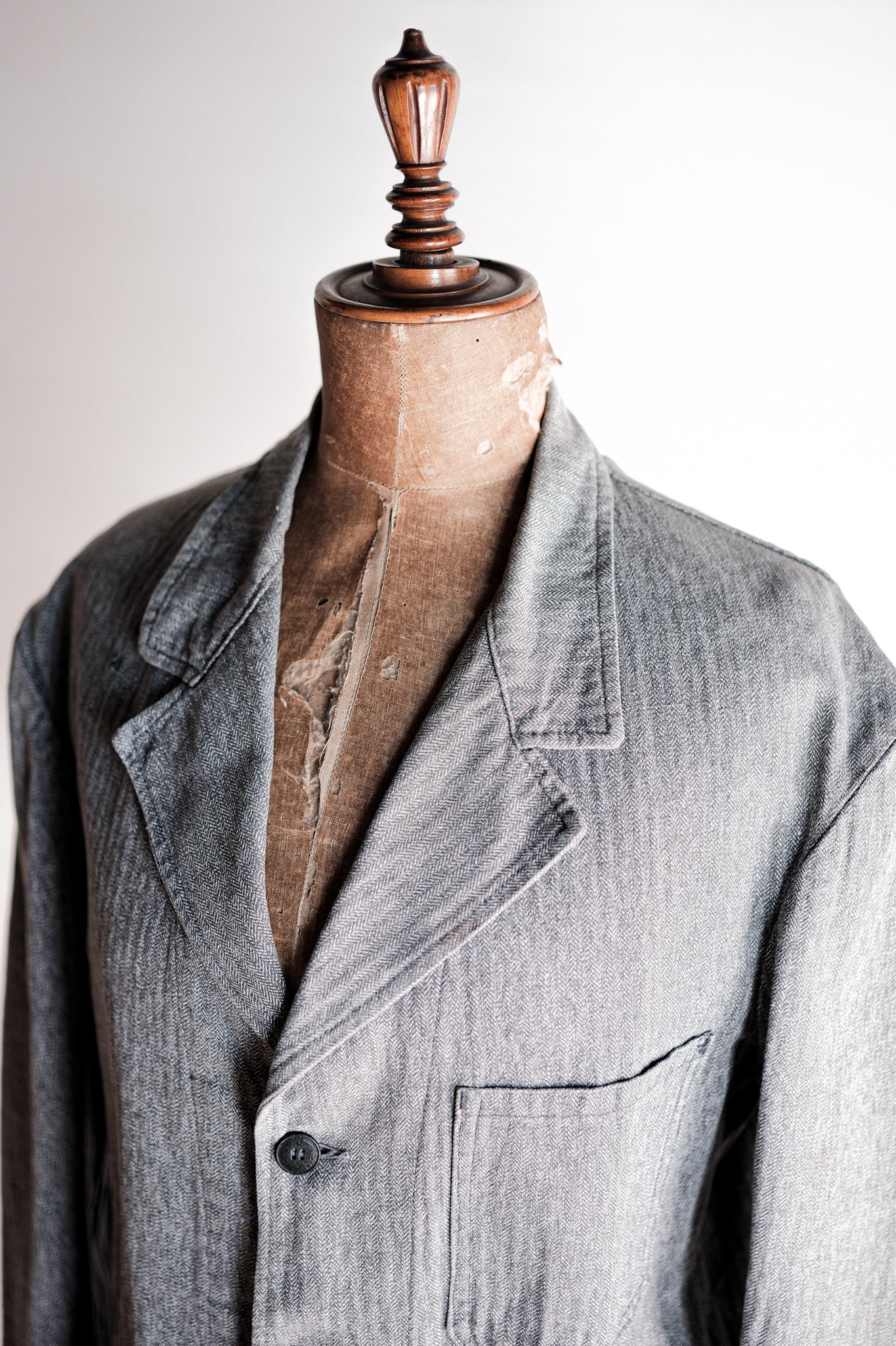 【~50's】French Vintage Salt & Pepper Cotton HBT Lapel Work Jacket