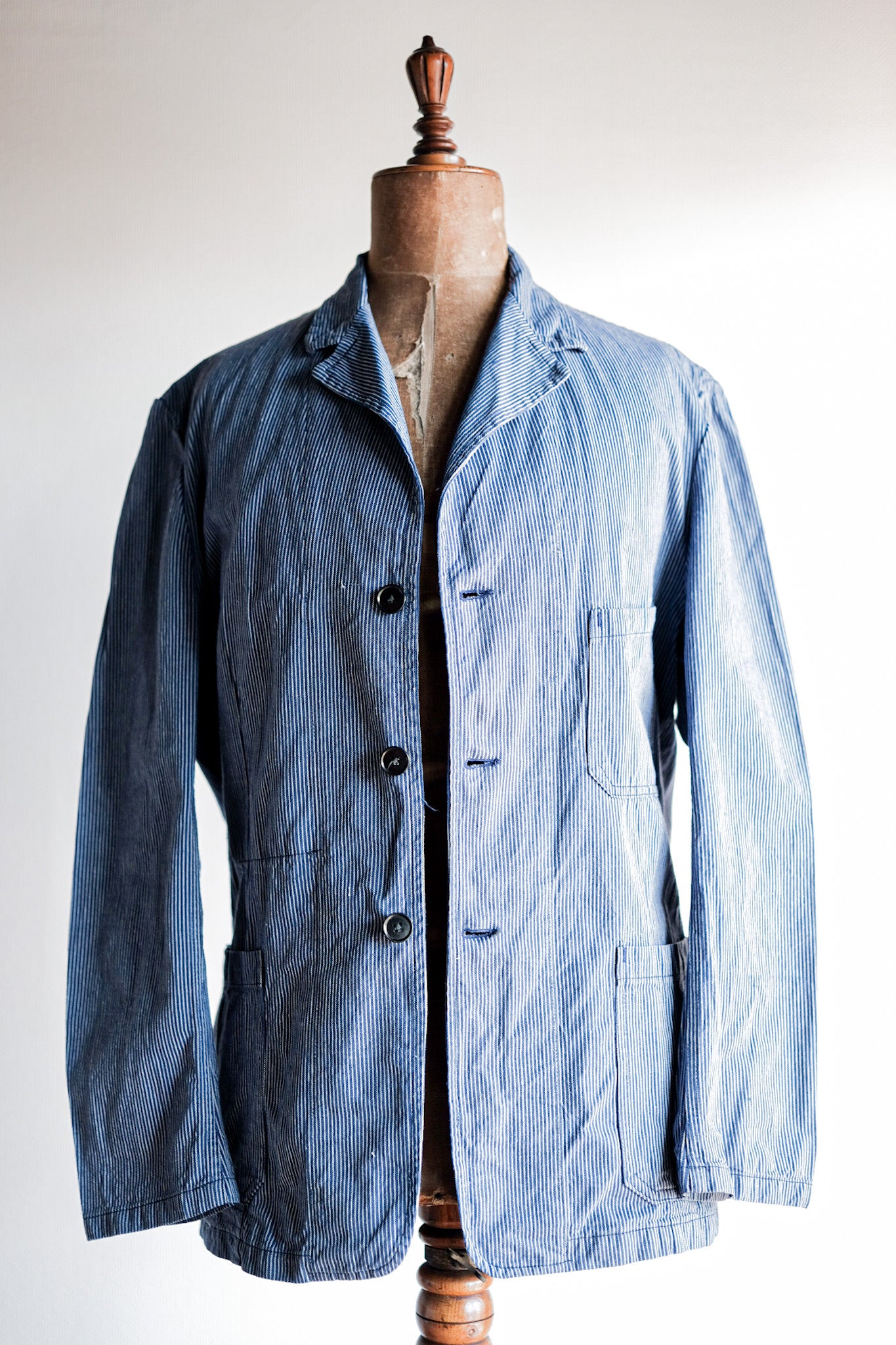 【~60's】French Vintage Cotton Striped Work Jacket "AU MOLINEL"