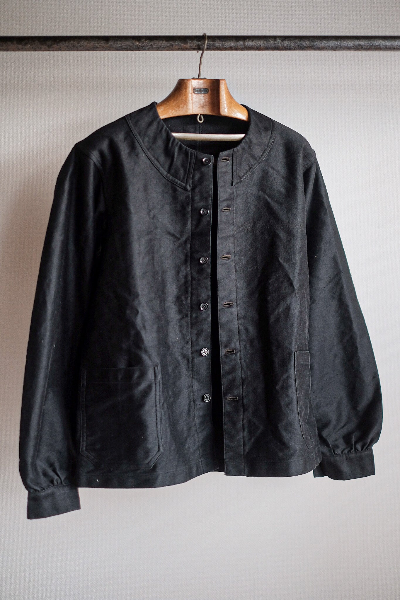 【~20's】French Vintage Black Moleskin Work Jacket "6 Buttons" "Dead Stock"