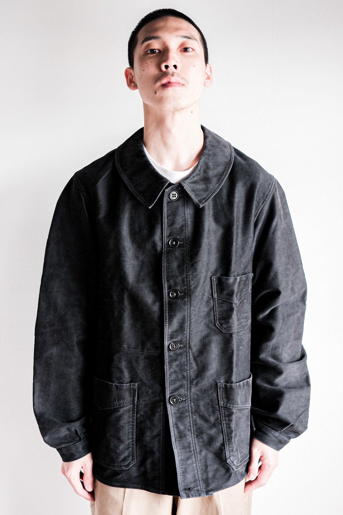 【~40's】French Vintage Black Moleskin Work Jacket "Le Mont St. Michel"